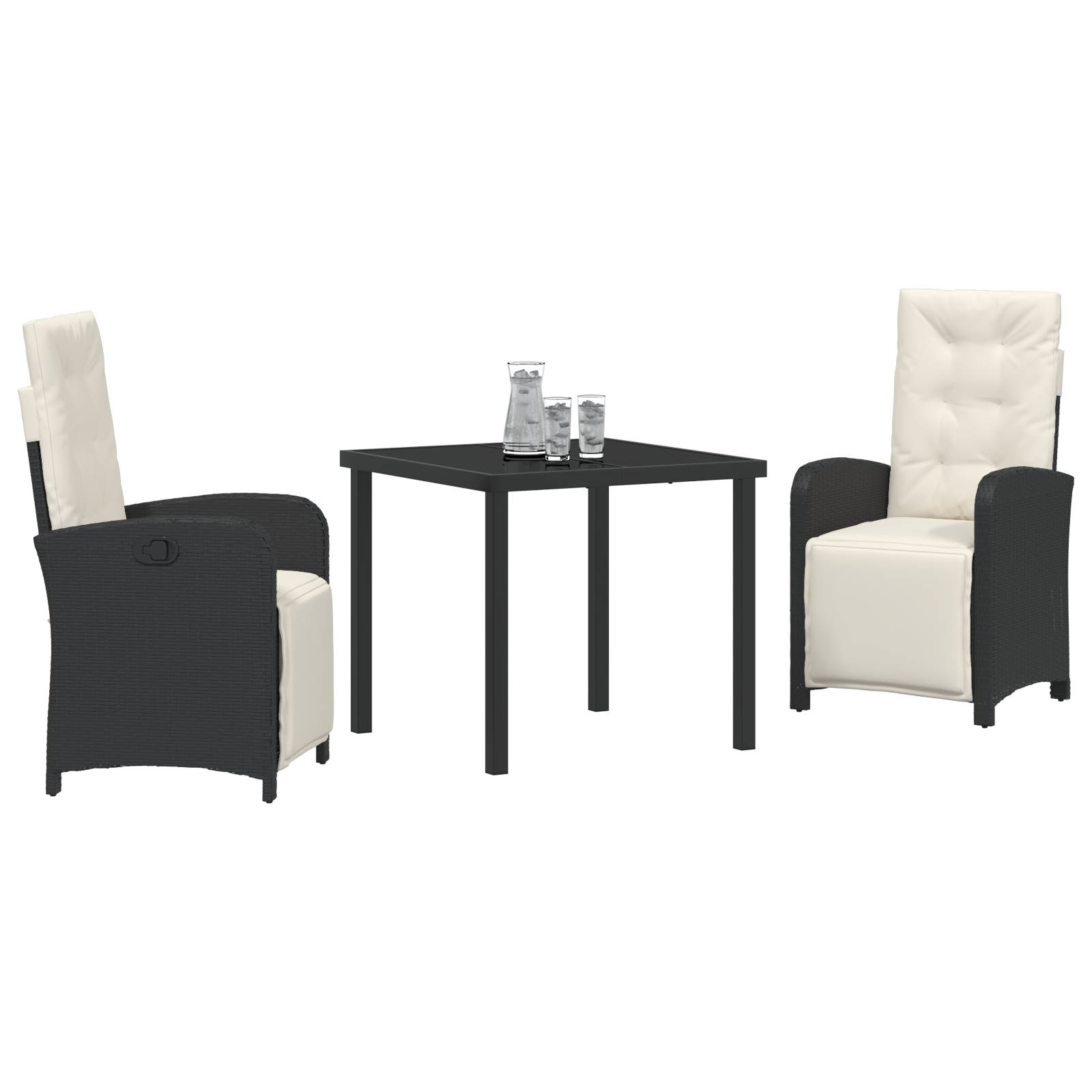 vidaXL 3-teilige Garten Essgruppe mit Kissen Schwarz Poly Rattan