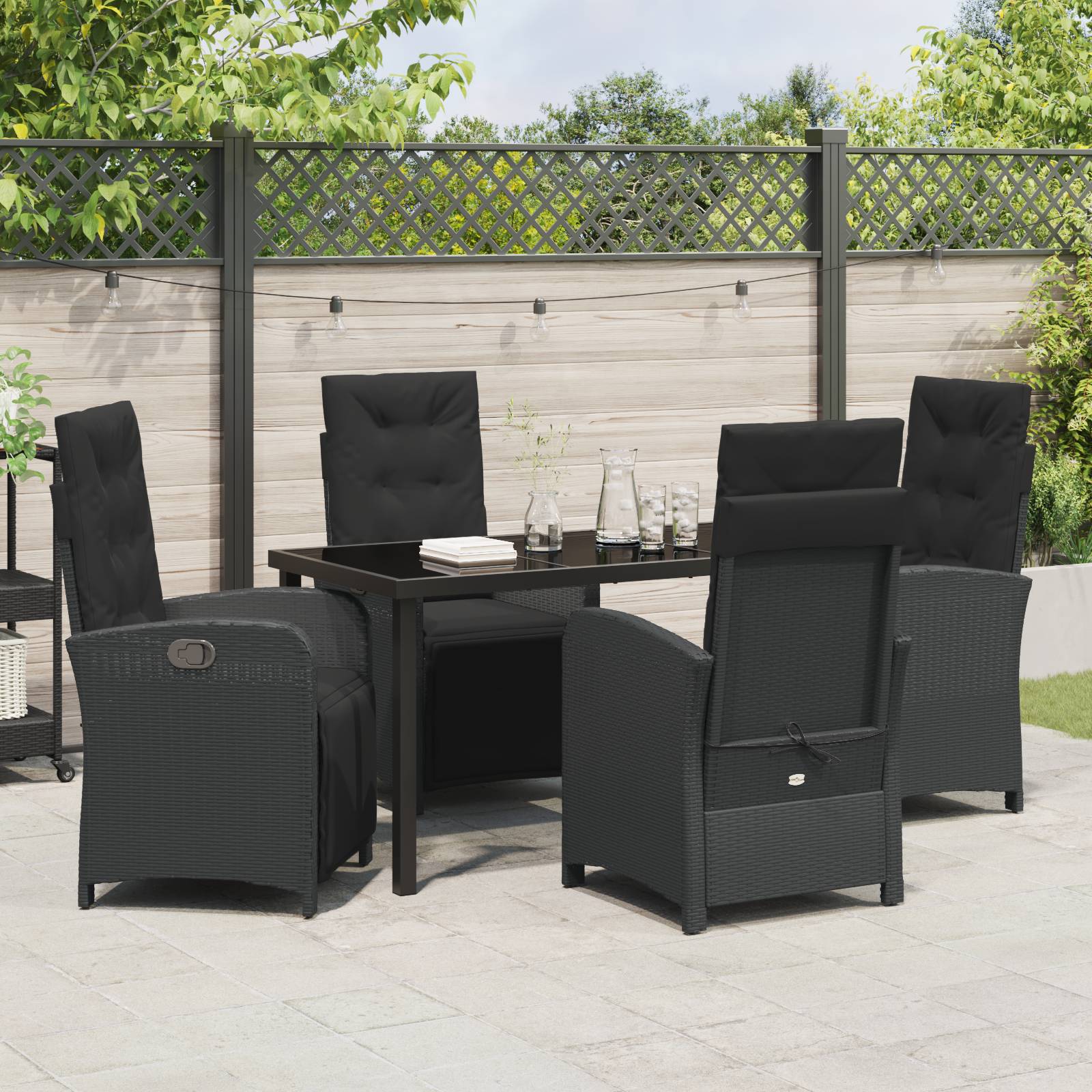vidaXL 5-teiliges Garten Esszimmer Set mit Kissen Schwarz Poly-Rattan