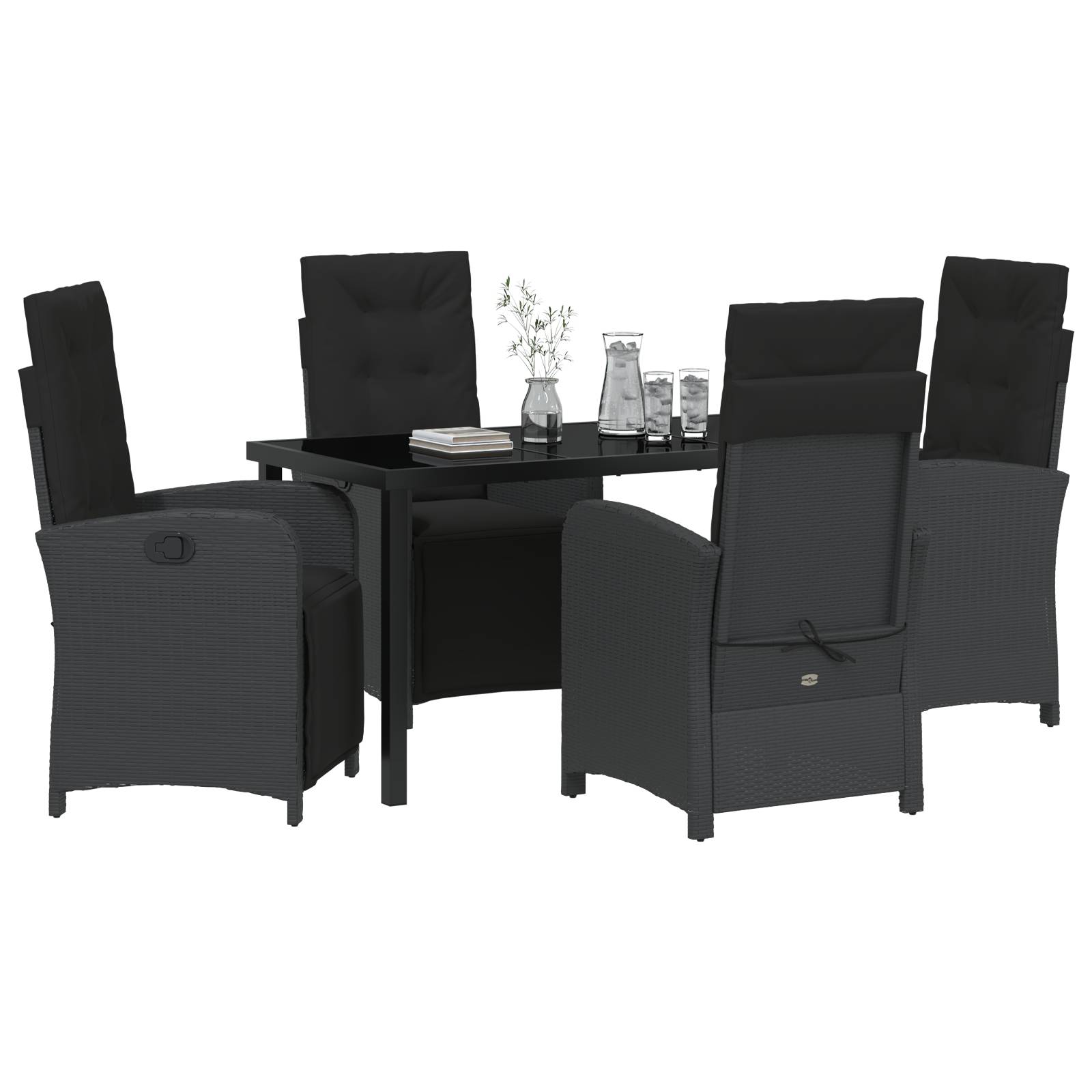 vidaXL 5-teiliges Garten Esszimmer Set mit Kissen Schwarz Poly-Rattan