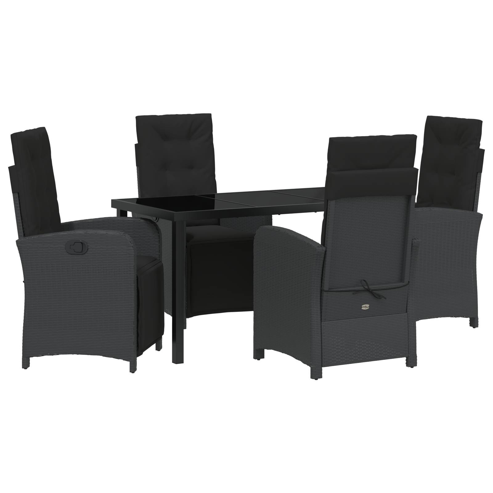 vidaXL 5-teiliges Garten Esszimmer Set mit Kissen Schwarz Poly-Rattan