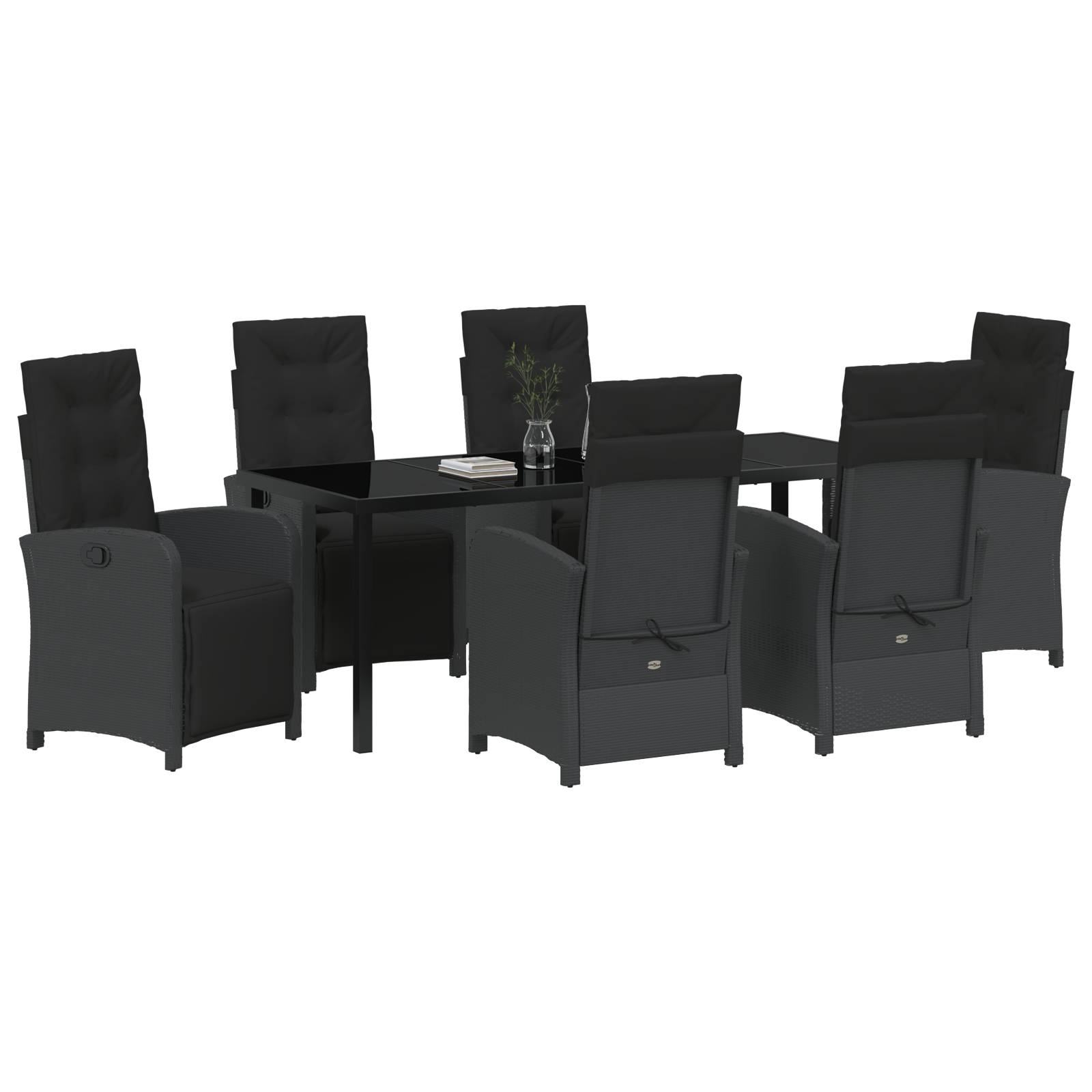 vidaXL 7-teiliges Garten-Essgruppe mit Kissen Schwarz Poly-Rattan