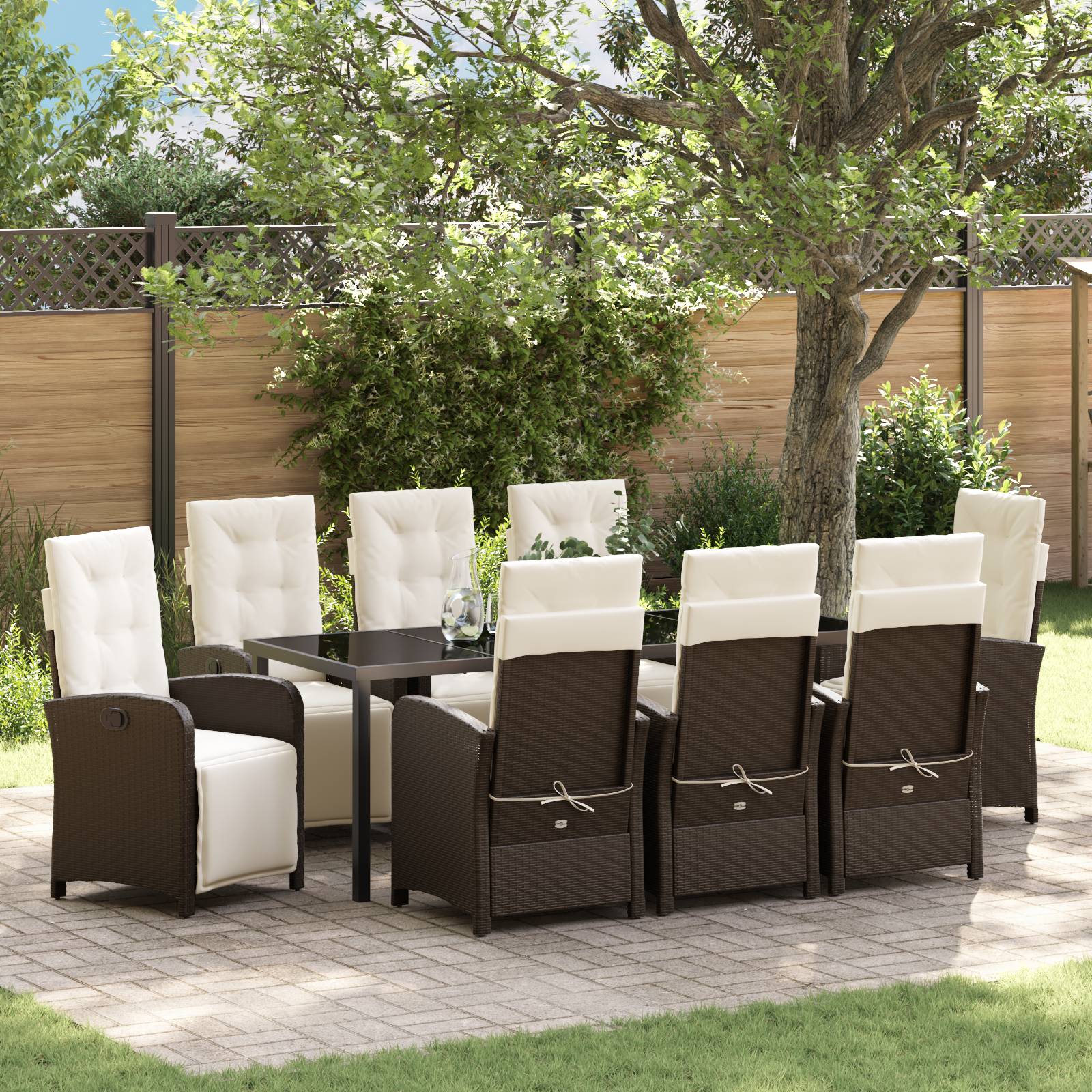 vidaXL 9-teiliges Garten Esszimmer Set mit Kissen Braun Poly Rattan