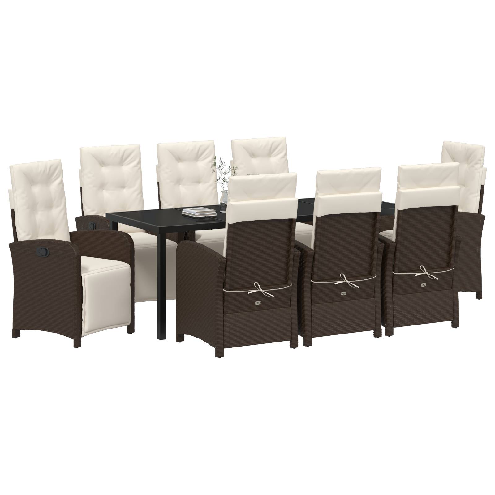 vidaXL 9-teiliges Garten Esszimmer Set mit Kissen Braun Poly Rattan