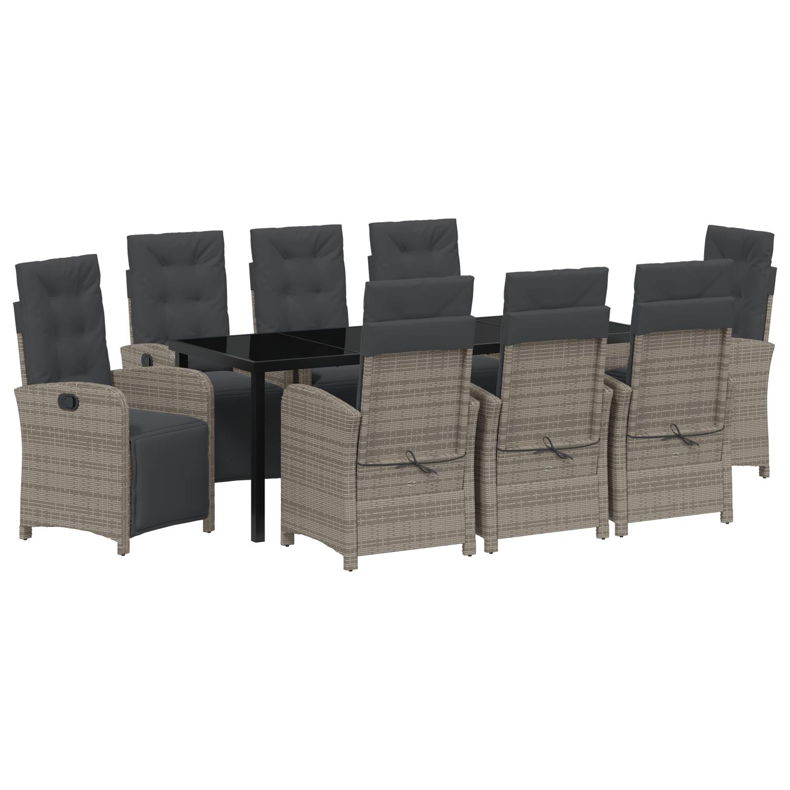 vidaXL 9-teiliges Garten-Dining-Set mit Kissen Grau Poly-Rattan