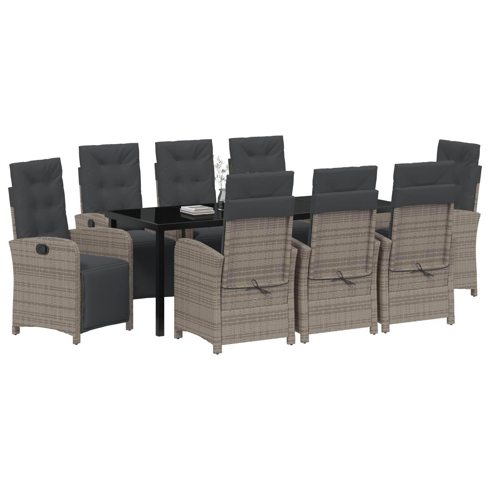 vidaXL 9-teiliges Garten-Dining-Set mit Kissen Grau Poly-Rattan