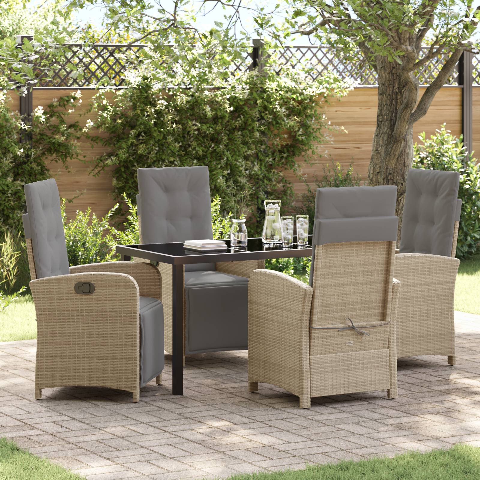 vidaXL 5-teiliges Garten Essgruppe mit Kissen Beige Poly Rattan