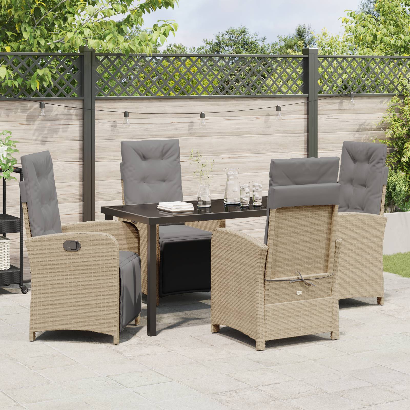 vidaXL 5-teiliges Garten Essgruppe mit Kissen Beige Poly Rattan