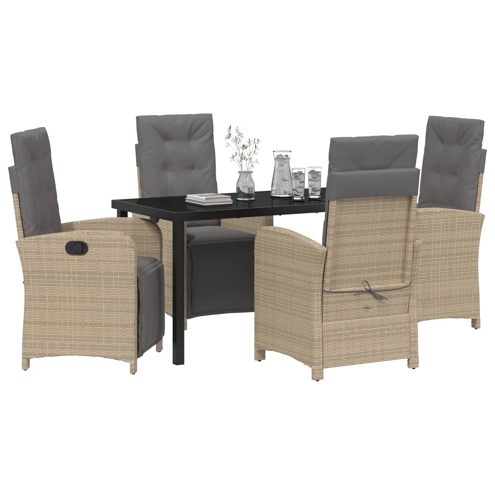 vidaXL 5-teiliges Garten Essgruppe mit Kissen Beige Poly Rattan