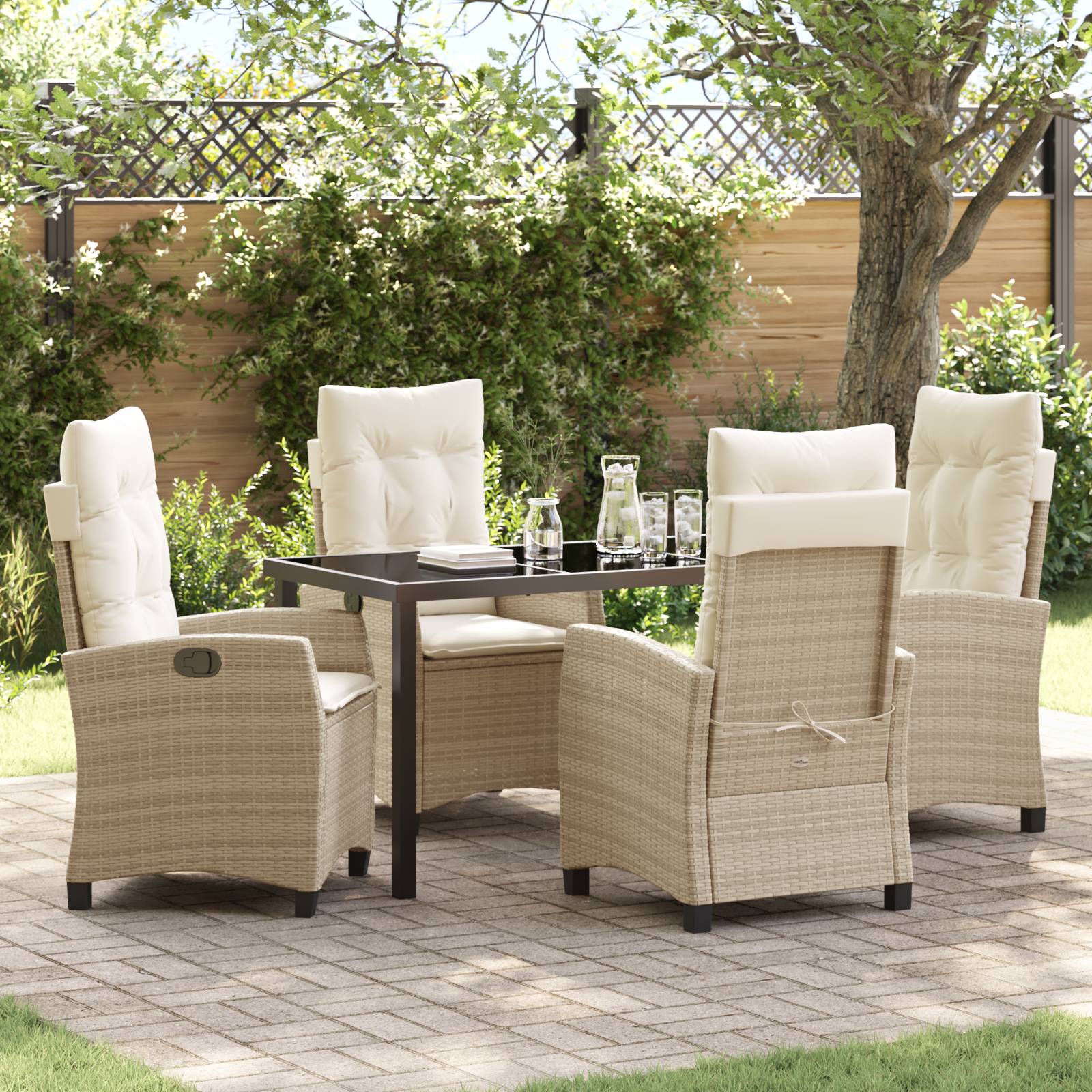 vidaXL 5-teiliges Garten-Essgruppen-Set mit Kissen - Beiger Poly-Rattan