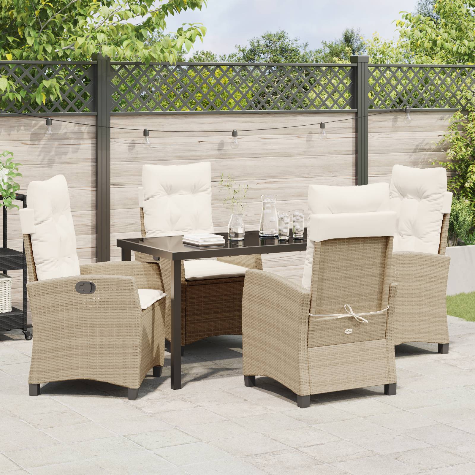 vidaXL 5-teiliges Garten-Essgruppen-Set mit Kissen - Beiger Poly-Rattan