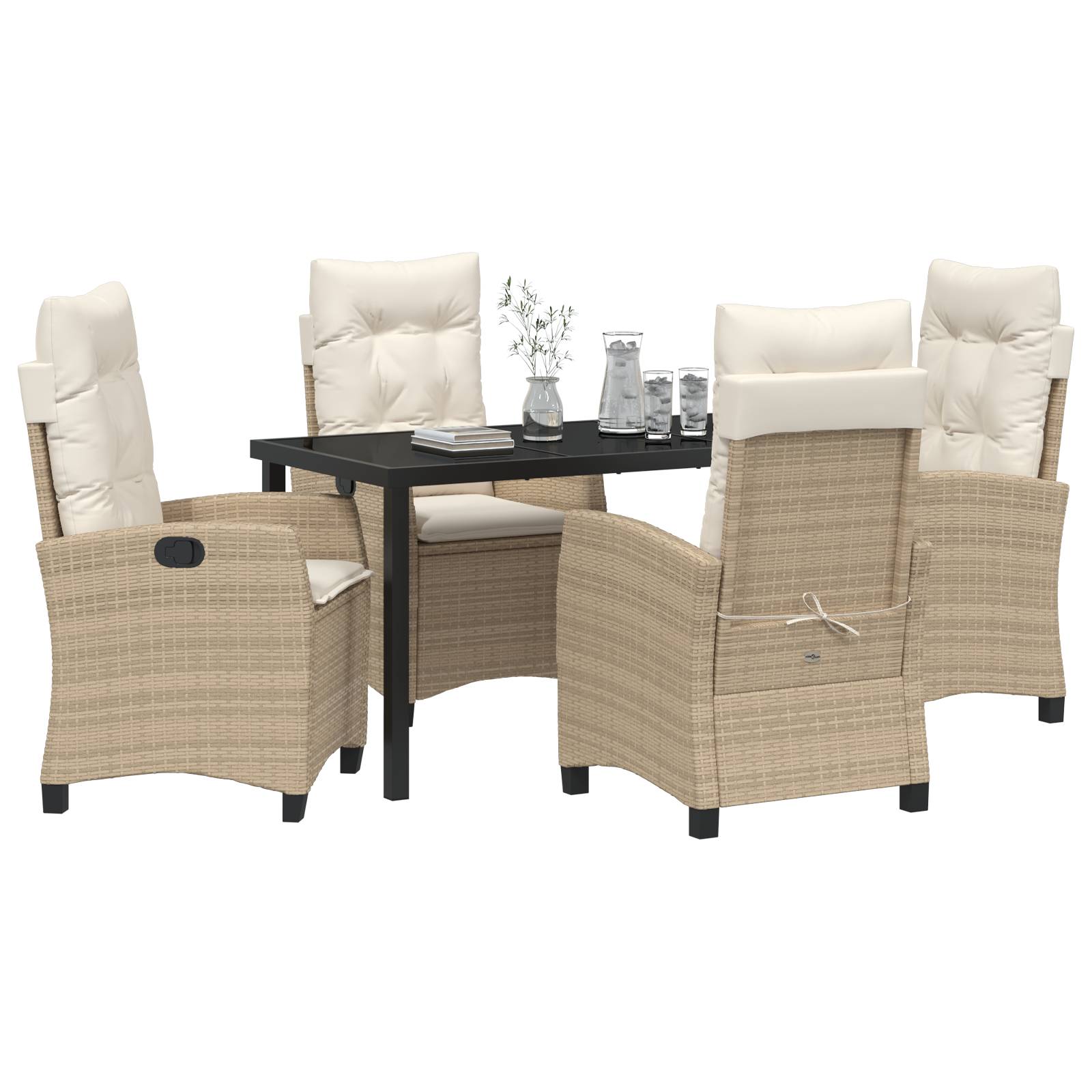 vidaXL 5-teiliges Garten-Essgruppen-Set mit Kissen - Beiger Poly-Rattan