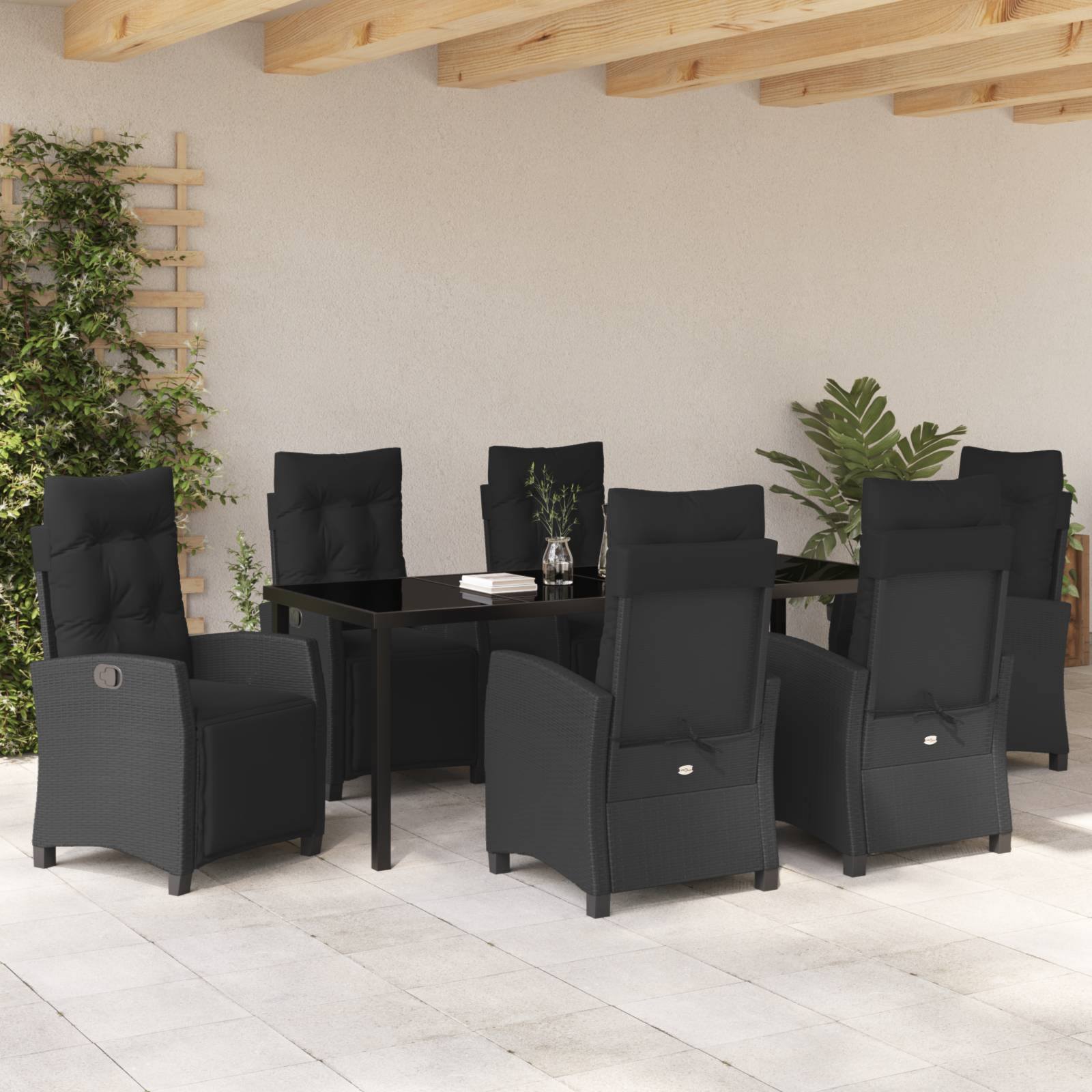 vidaXL 7-tlg. Garten-Essgruppe Schwarz Poly Rattan