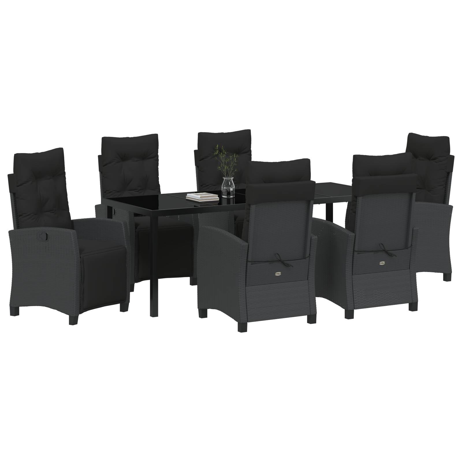 vidaXL 7-tlg. Garten-Essgruppe Schwarz Poly Rattan