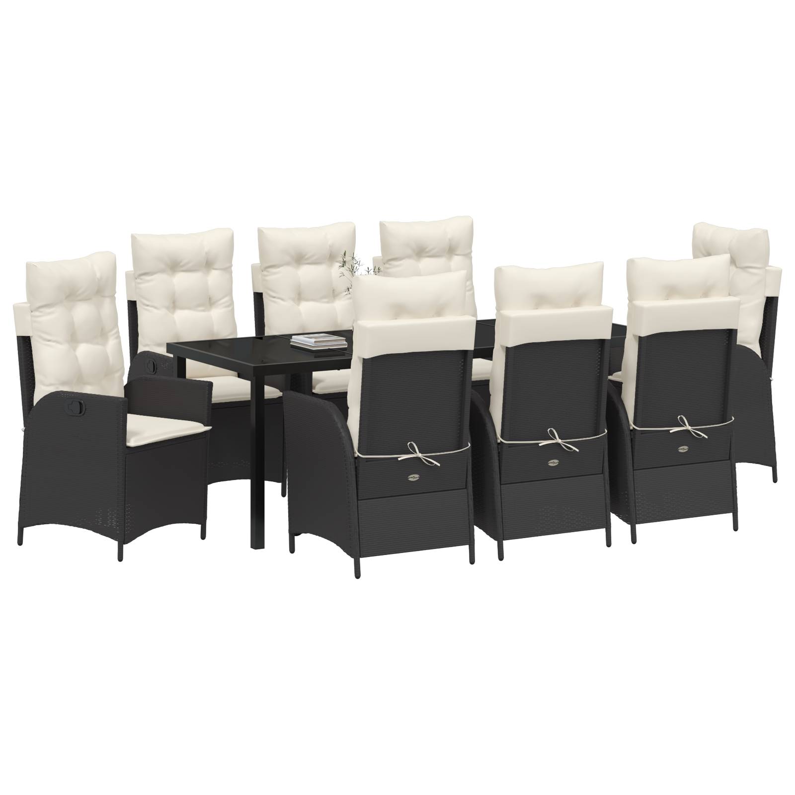 vidaXL 9-tlg. Garten-Essgruppe mit Kissen Schwarz Poly Rattan
