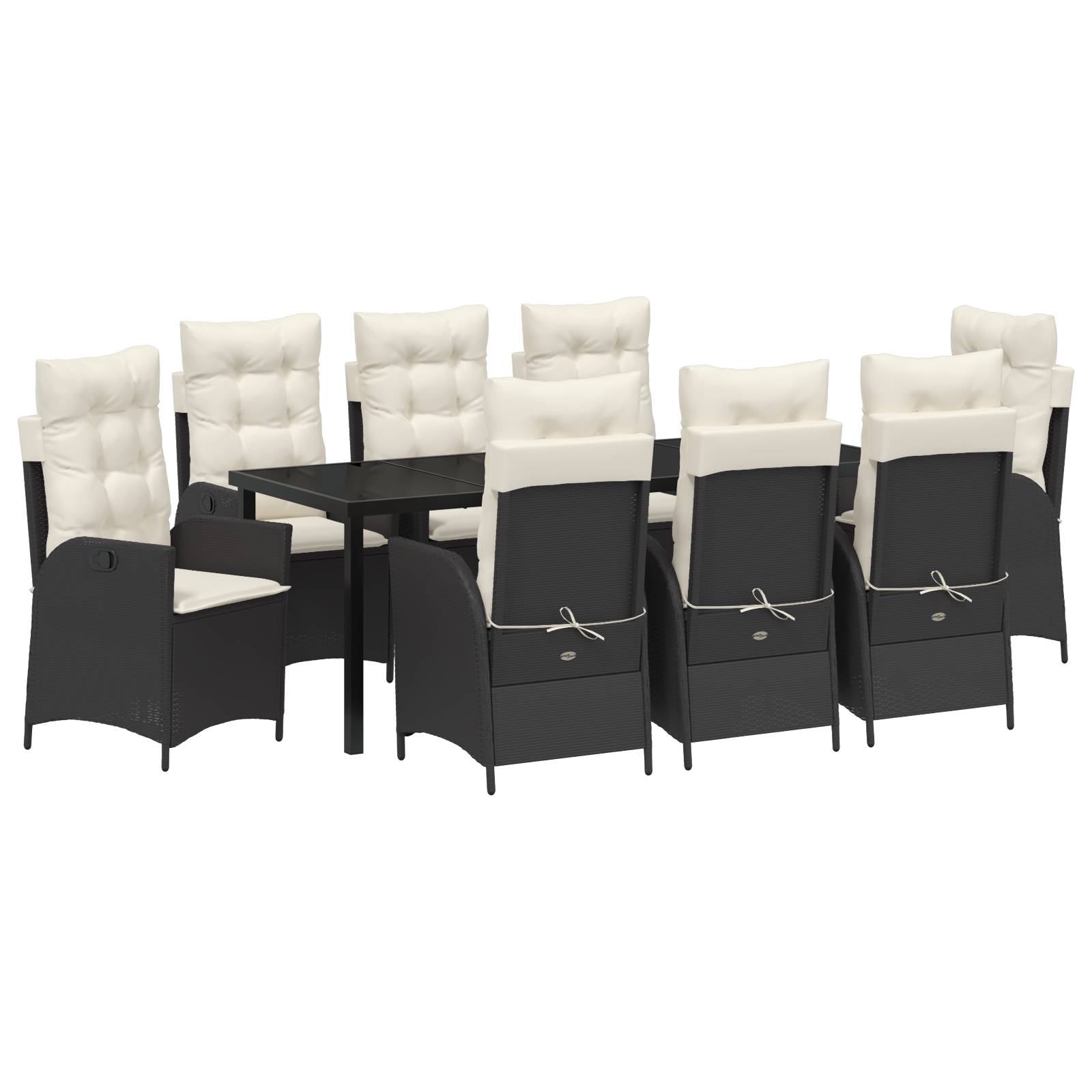 vidaXL 9-tlg. Garten-Essgruppe mit Kissen Schwarz Poly Rattan