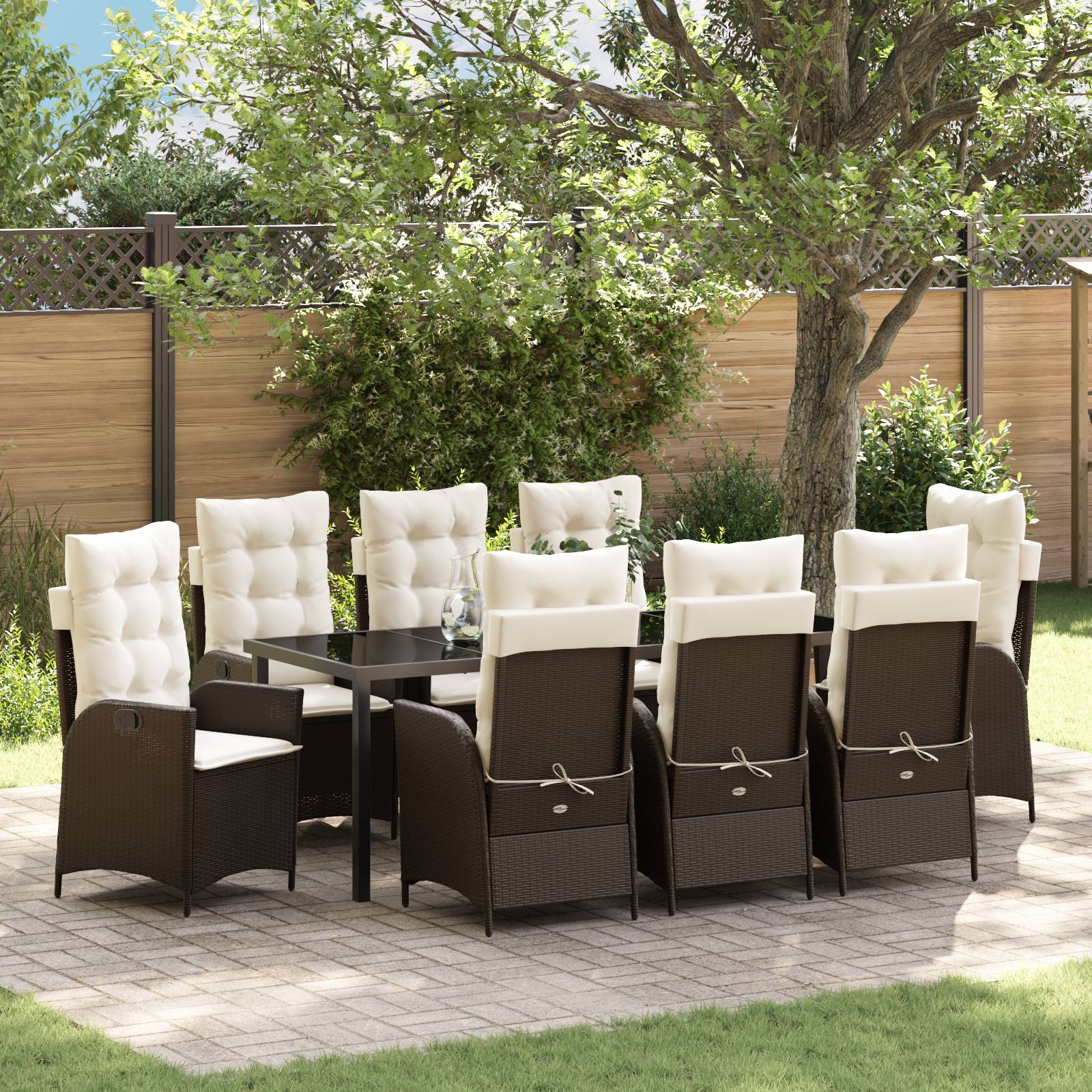 vidaXL 9-tlg. Garten-Essgruppe mit Kissen Braun Poly Rattan