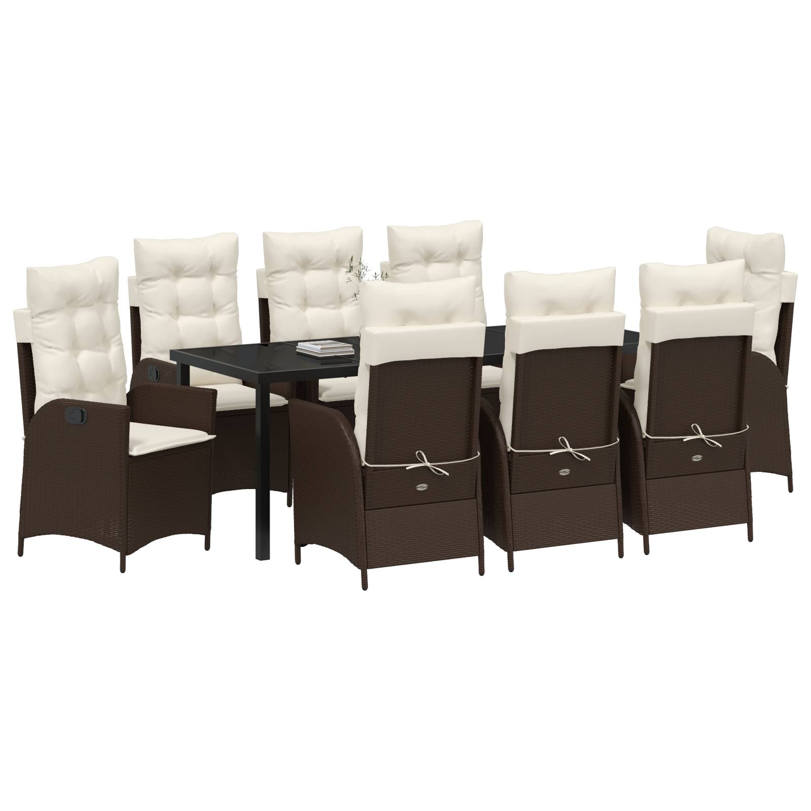 vidaXL 9-tlg. Garten-Essgruppe mit Kissen Braun Poly Rattan