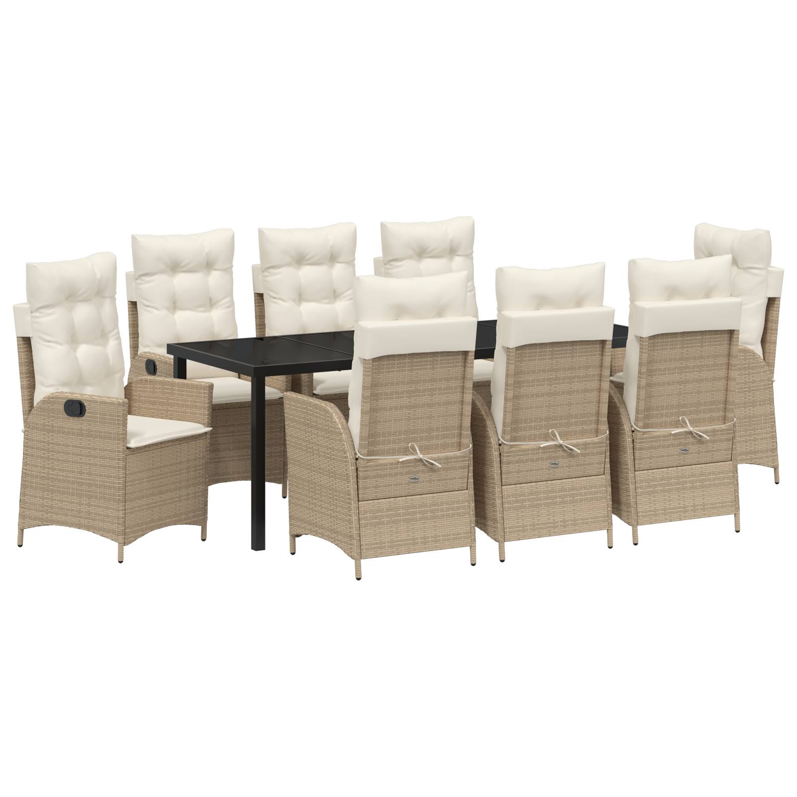 vidaXL 9-tlg. Garten-Essgruppe mit Kissen Beige Poly Rattan