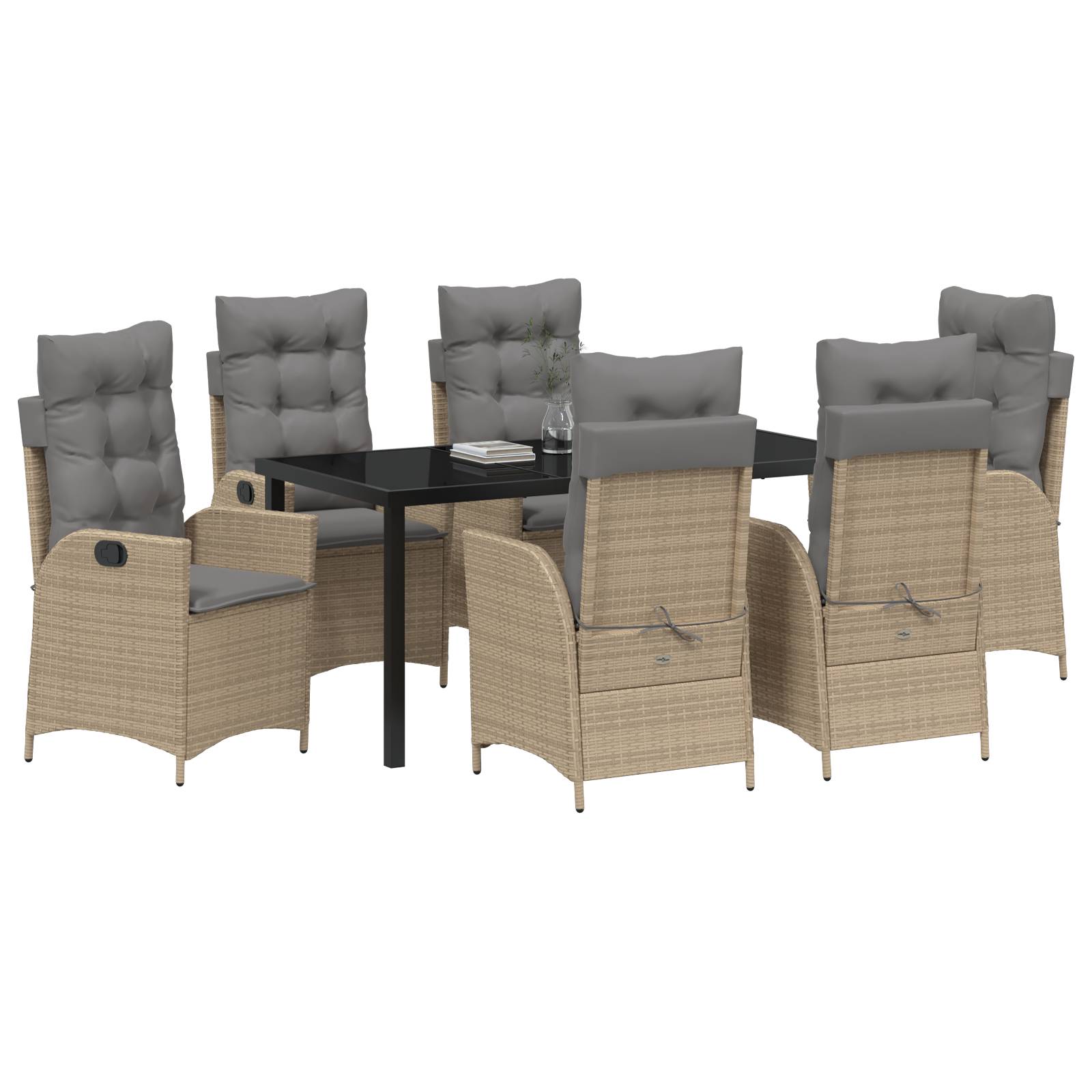 vidaXL 7-tlg. Garten-Essgruppe mit Kissen Beige Poly Rattan