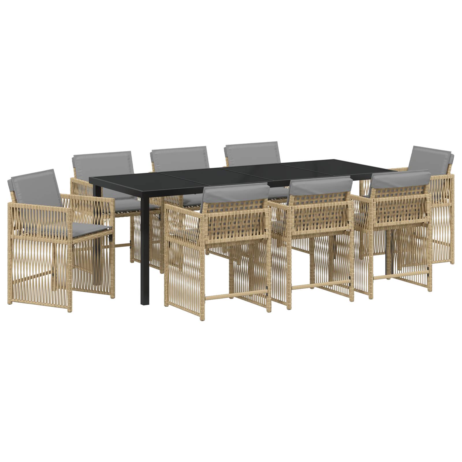 vidaXL 9-teiliges Garten Essset mit Kissen Beige Poly Rattan