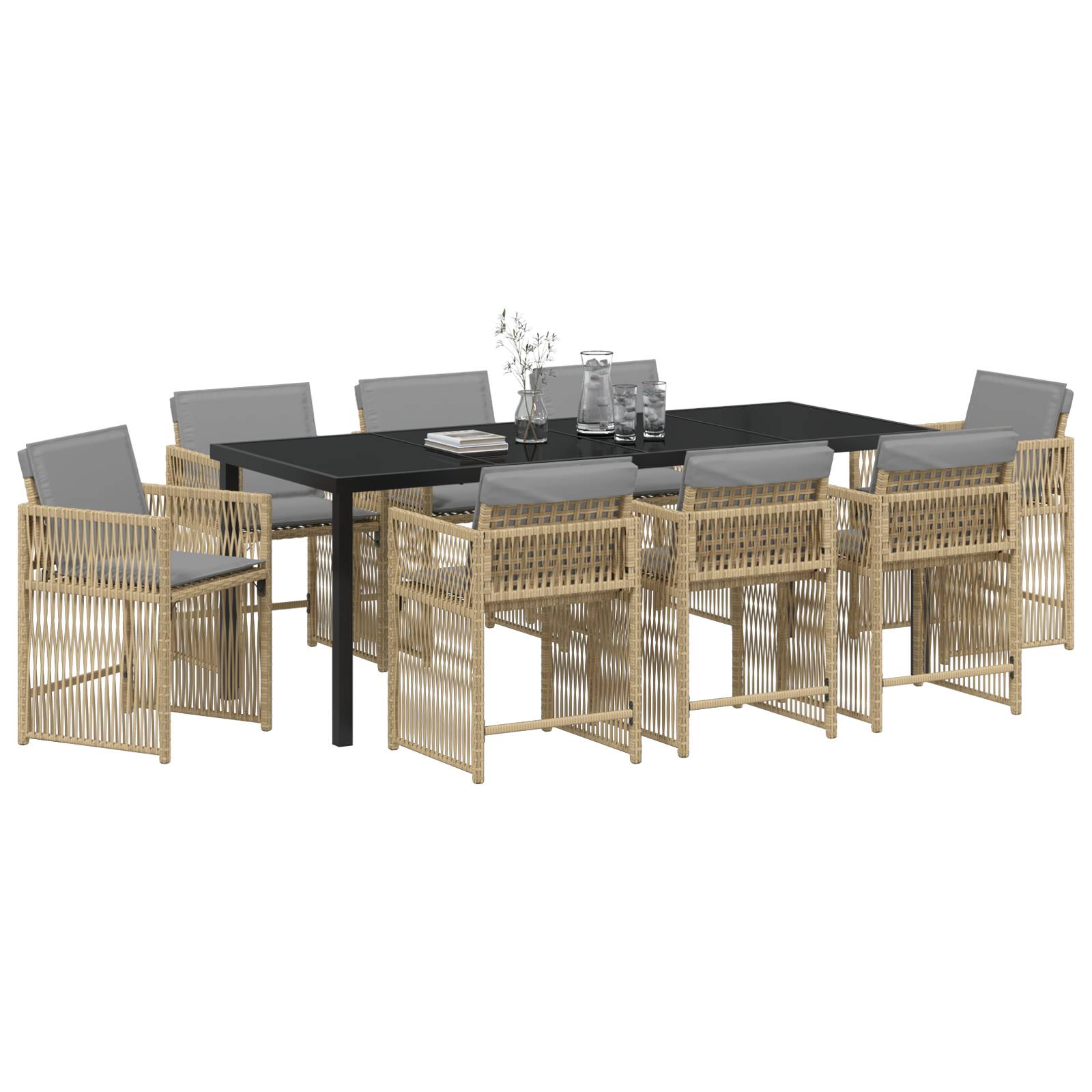vidaXL 9-teiliges Garten Essset mit Kissen Beige Poly Rattan
