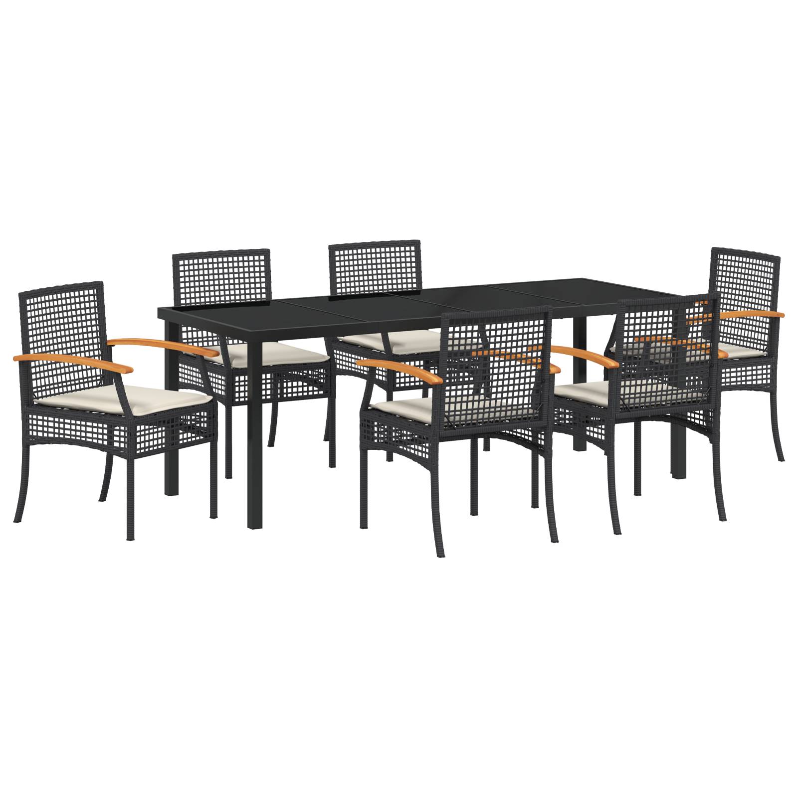 vidaXL 7-teiliges Garten-Ess-Set mit Kissen Schwarz Poly-Rattan