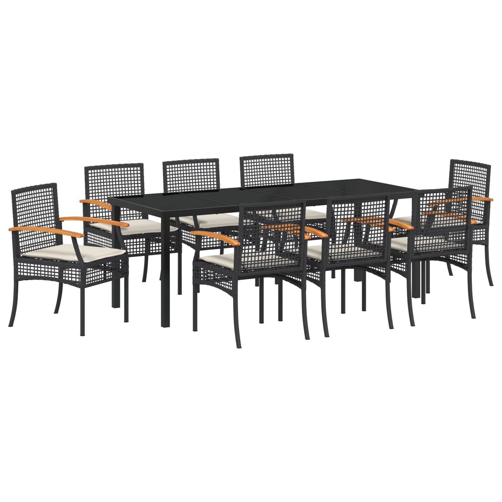 vidaXL 9-teiliges Garten-Ess-Set mit Kissen - schwarzes Poly-Rattan