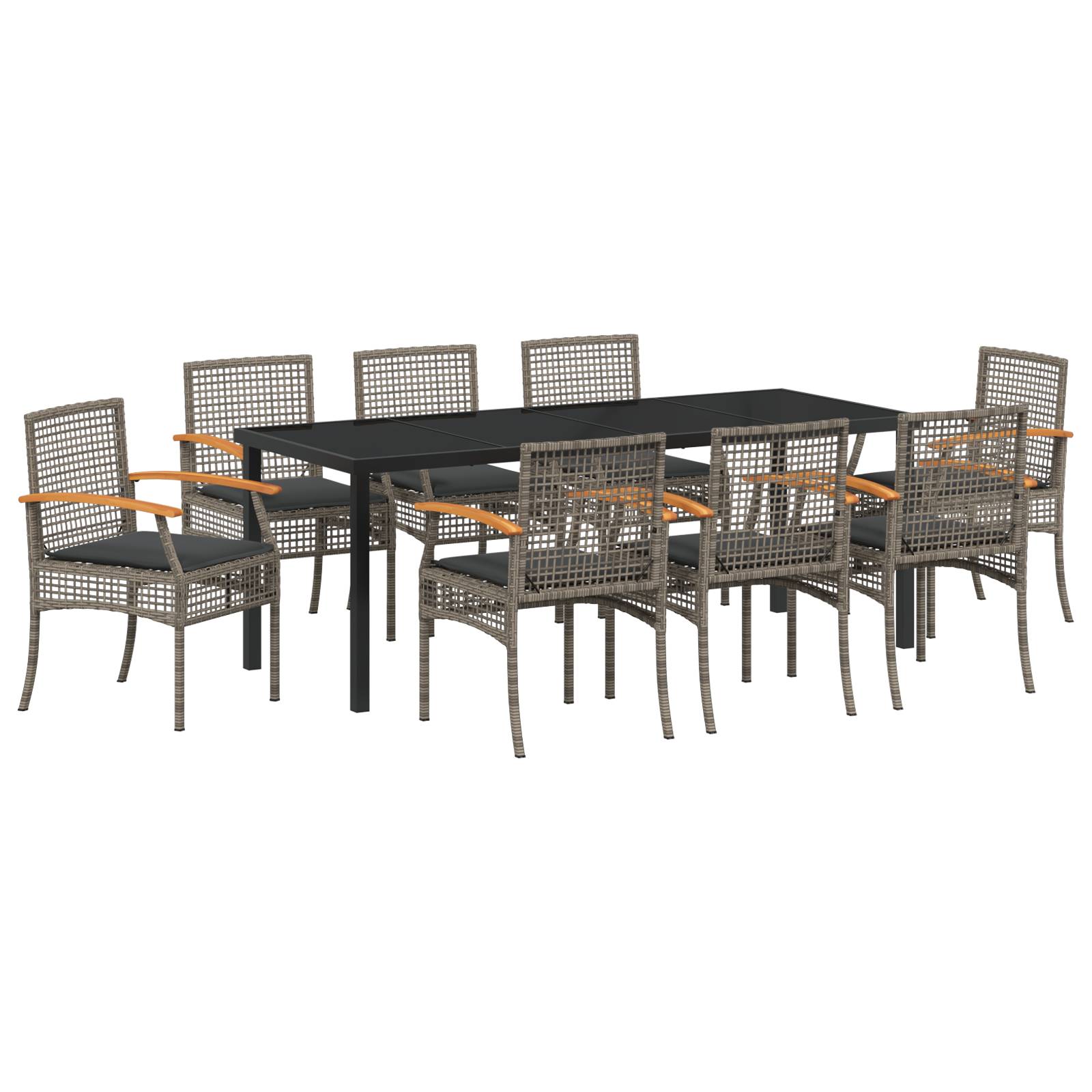 vidaXL 9-teiliges Gartenset mit Kissen Grau Poly-Rattan