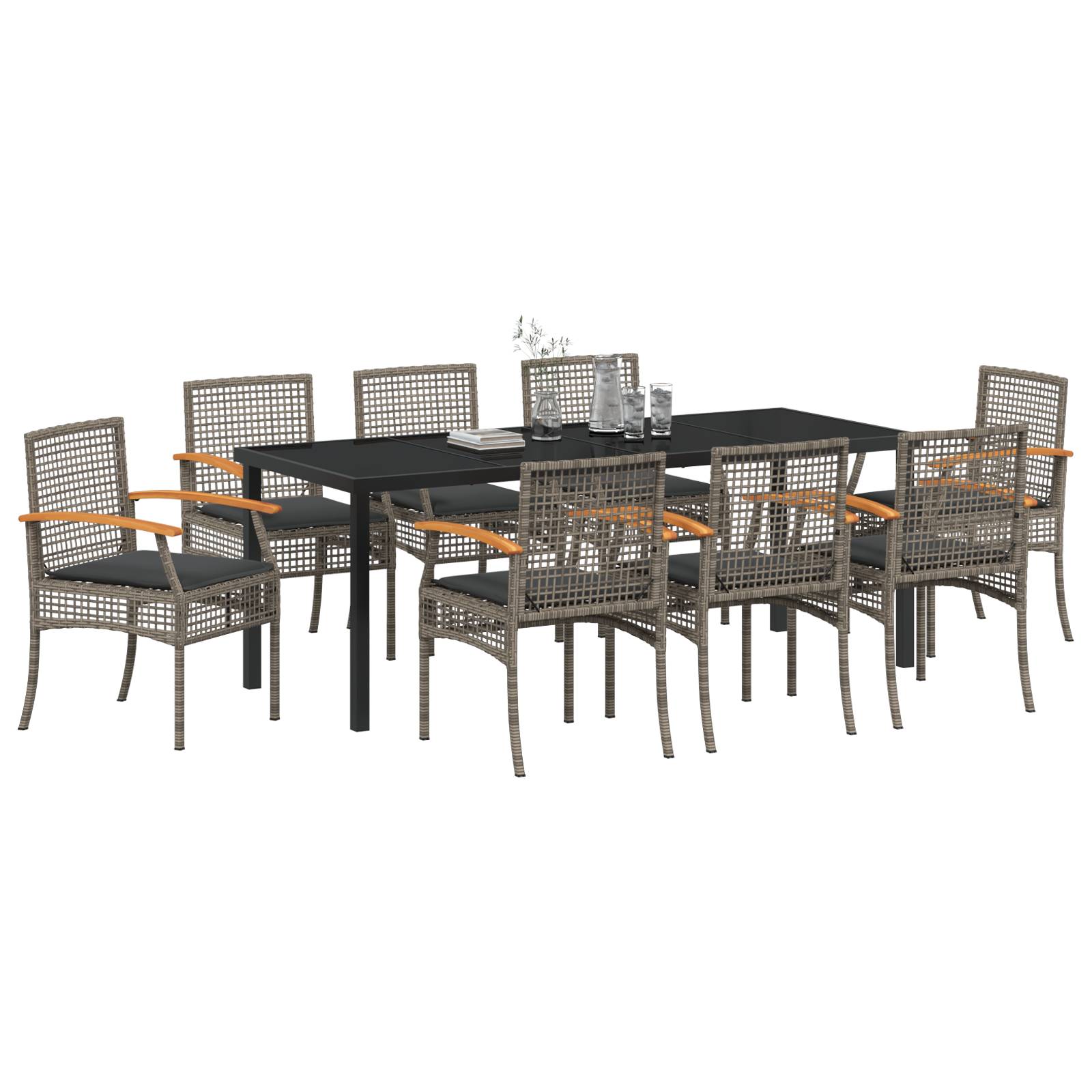 vidaXL 9-teiliges Gartenset mit Kissen Grau Poly-Rattan