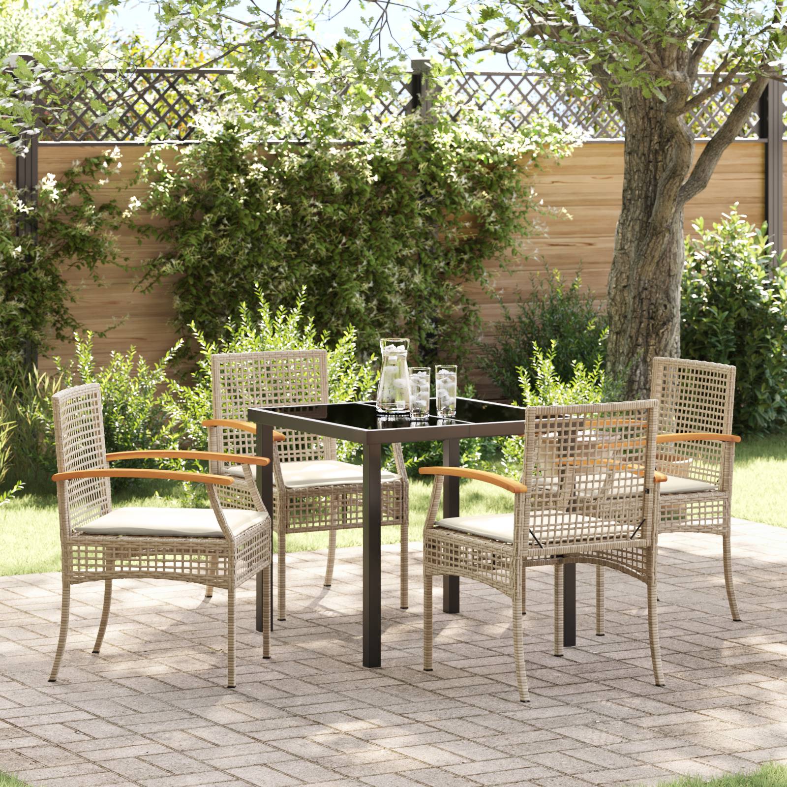vidaXL 5-teiliges Garten-Ess-Set mit Kissen in Beige Poly-Rattan
