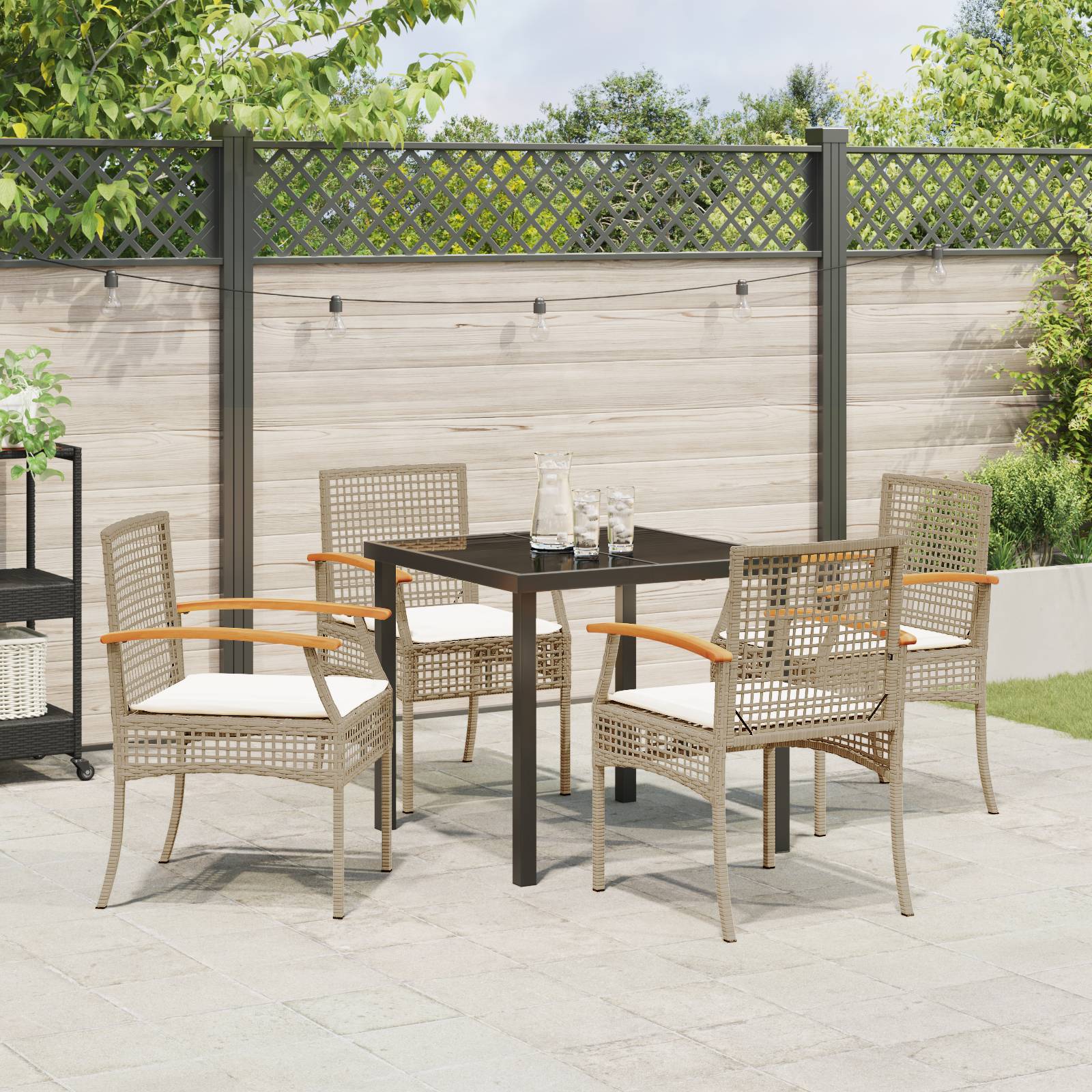 vidaXL 5-teiliges Garten-Ess-Set mit Kissen in Beige Poly-Rattan