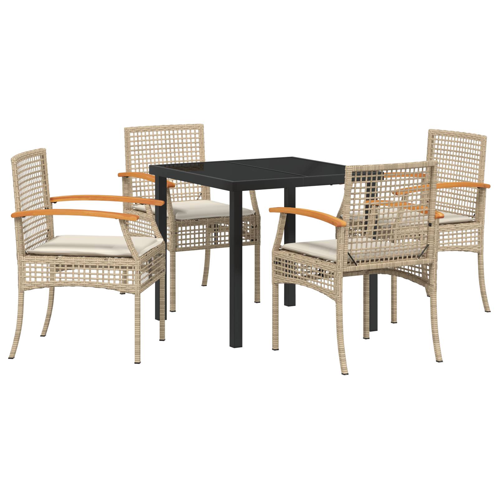 vidaXL 5-teiliges Garten-Ess-Set mit Kissen in Beige Poly-Rattan