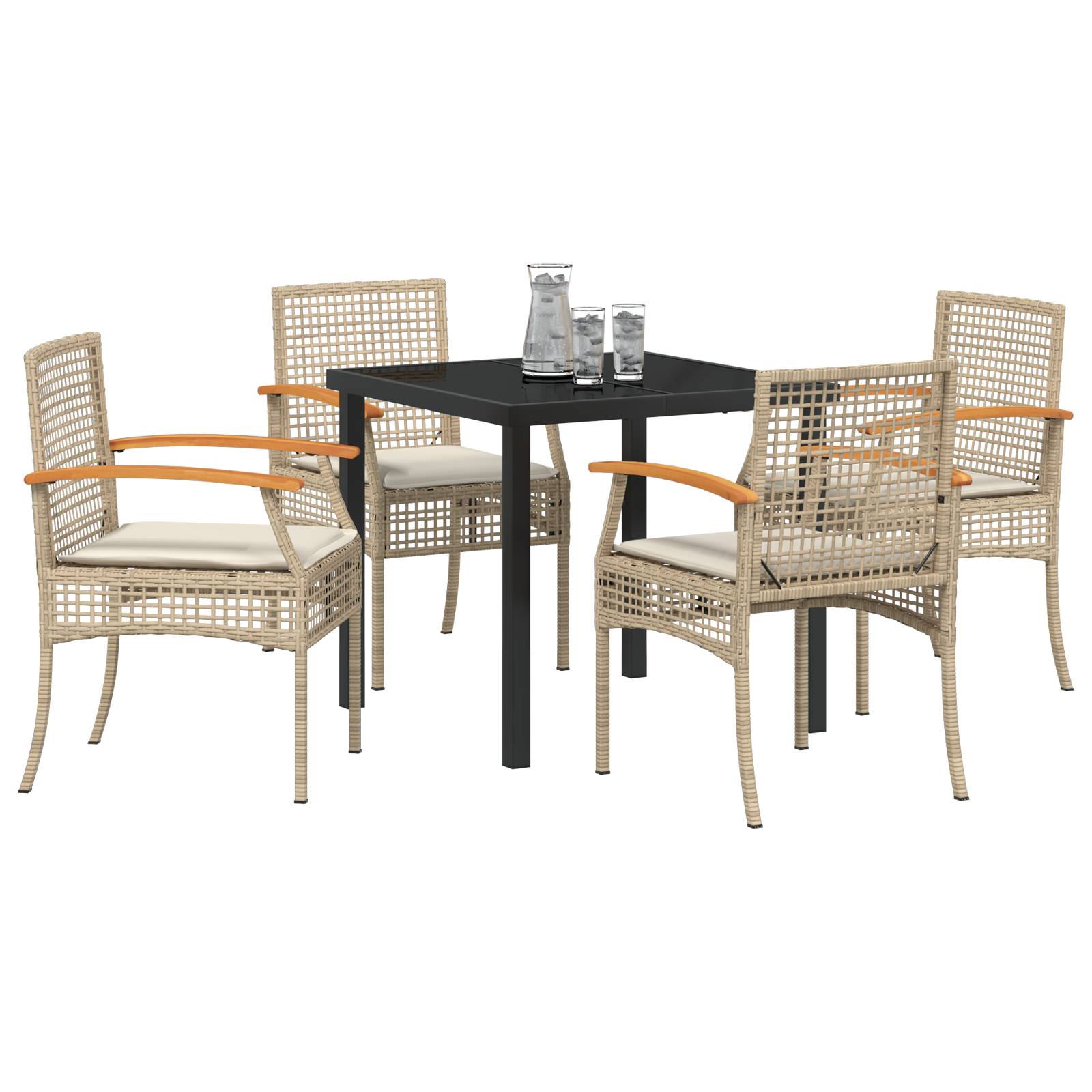 vidaXL 5-teiliges Garten-Ess-Set mit Kissen in Beige Poly-Rattan