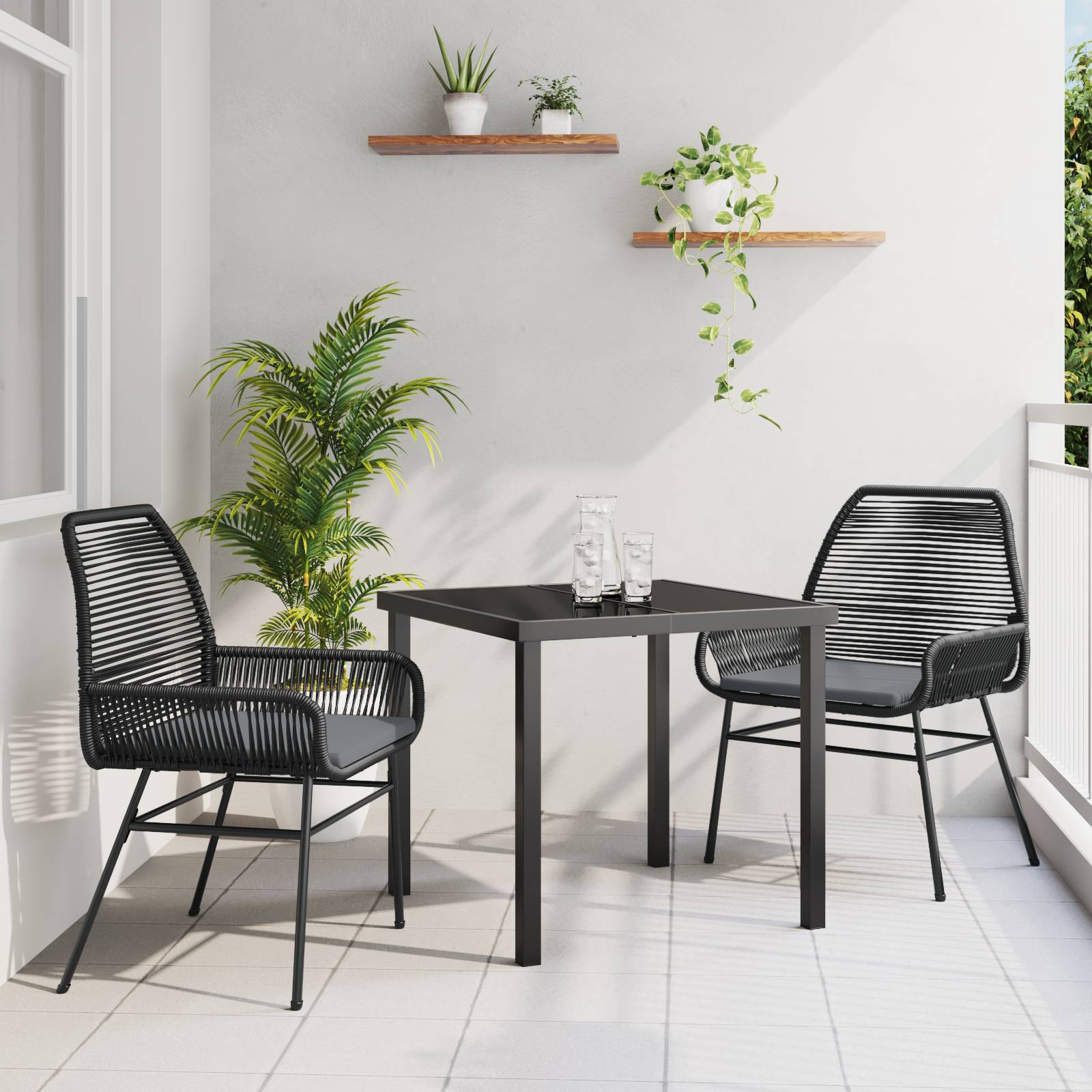 vidaXL 3-teiliges Garten-Dining-Set mit Polstern Schwarz Poly-Rattan