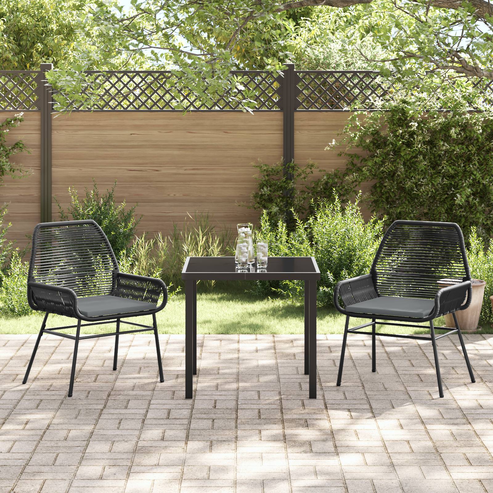 vidaXL 3-teiliges Garten-Dining-Set mit Polstern Schwarz Poly-Rattan