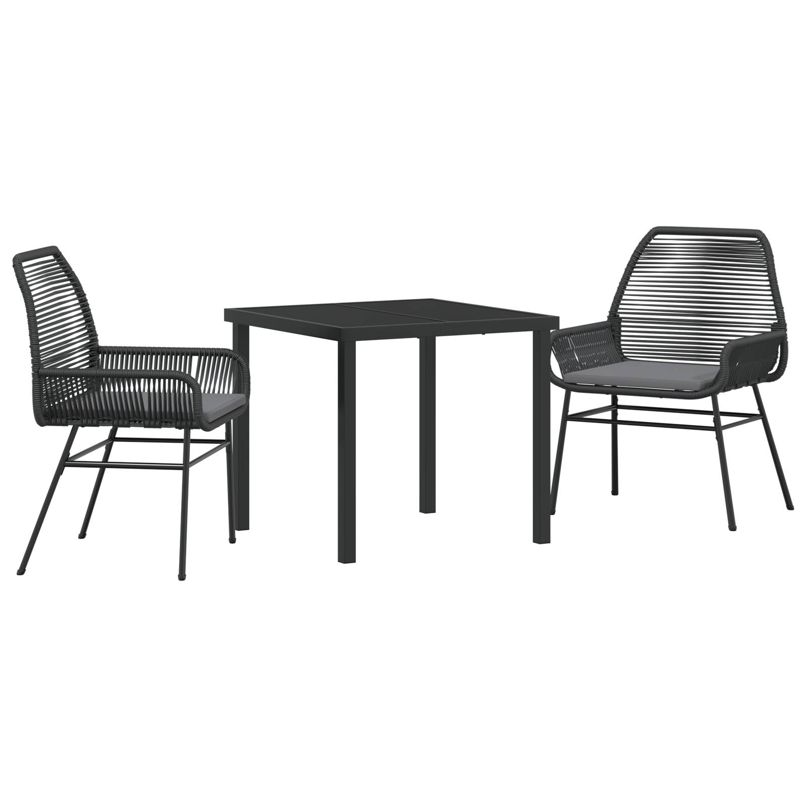 vidaXL 3-teiliges Garten-Dining-Set mit Polstern Schwarz Poly-Rattan