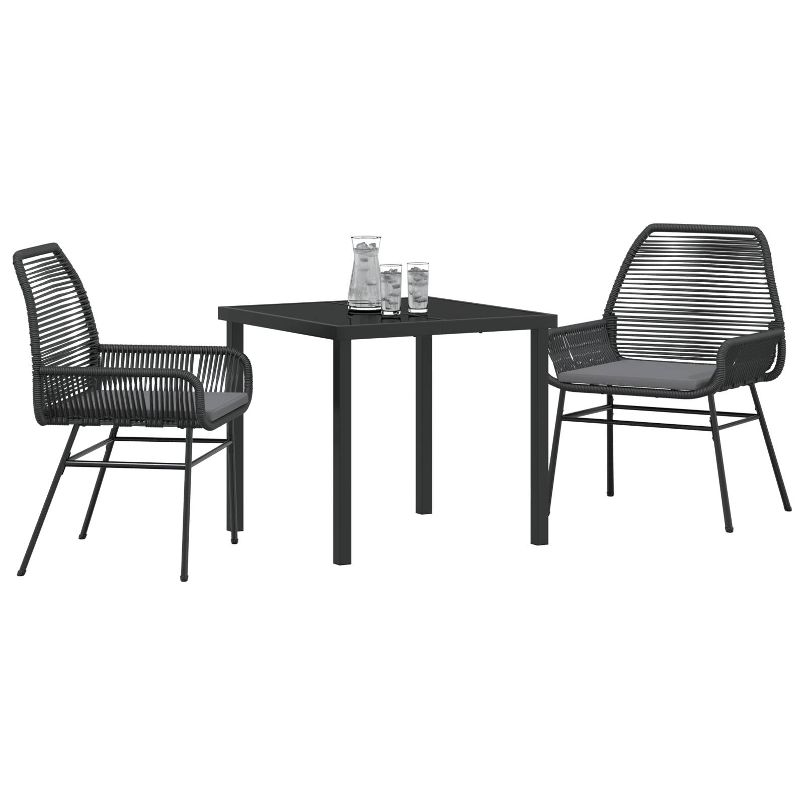 vidaXL 3-teiliges Garten-Dining-Set mit Polstern Schwarz Poly-Rattan