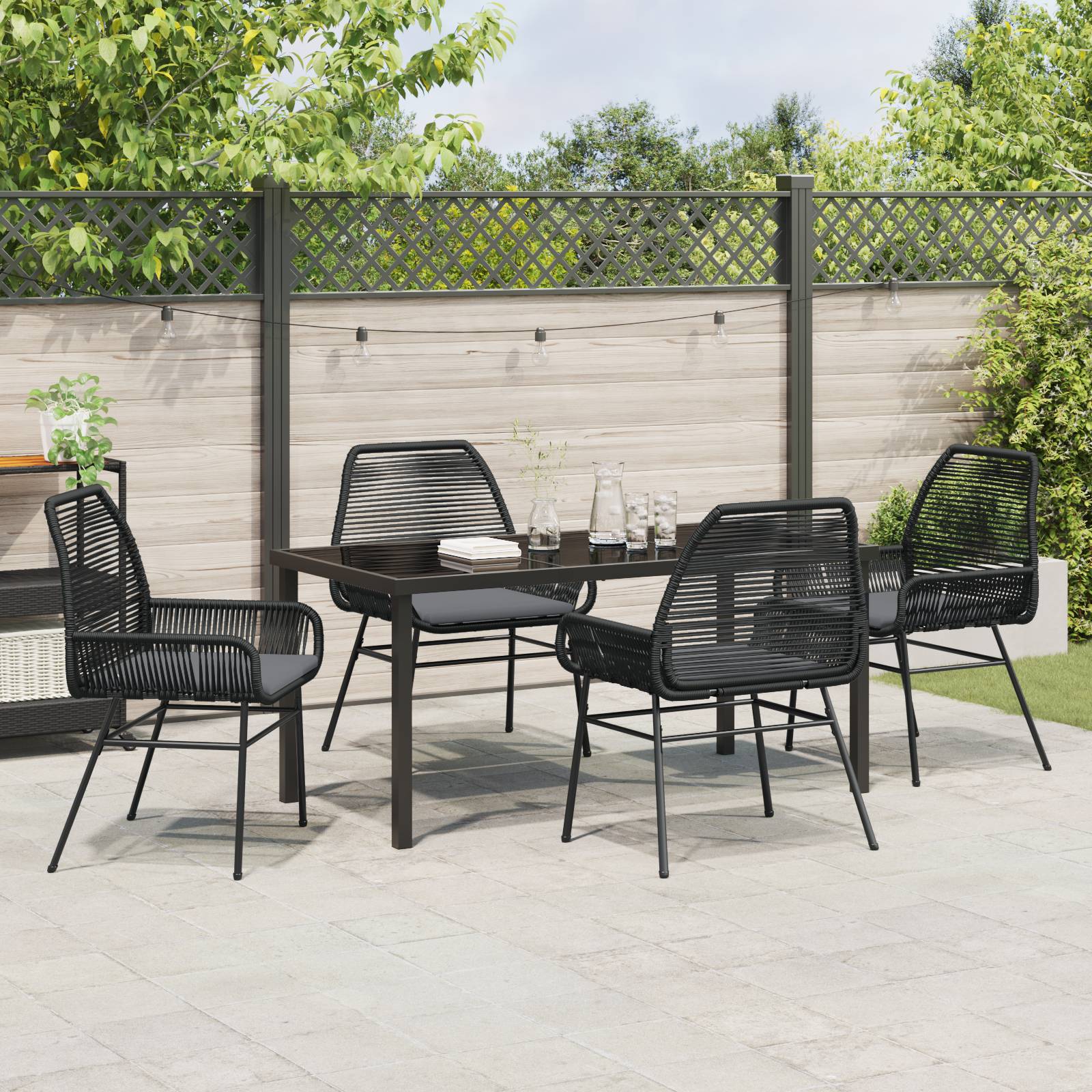 vidaXL 5-teiliges Garten-Essgruppen-Set mit Kissen Schwarz Poly-Rattan