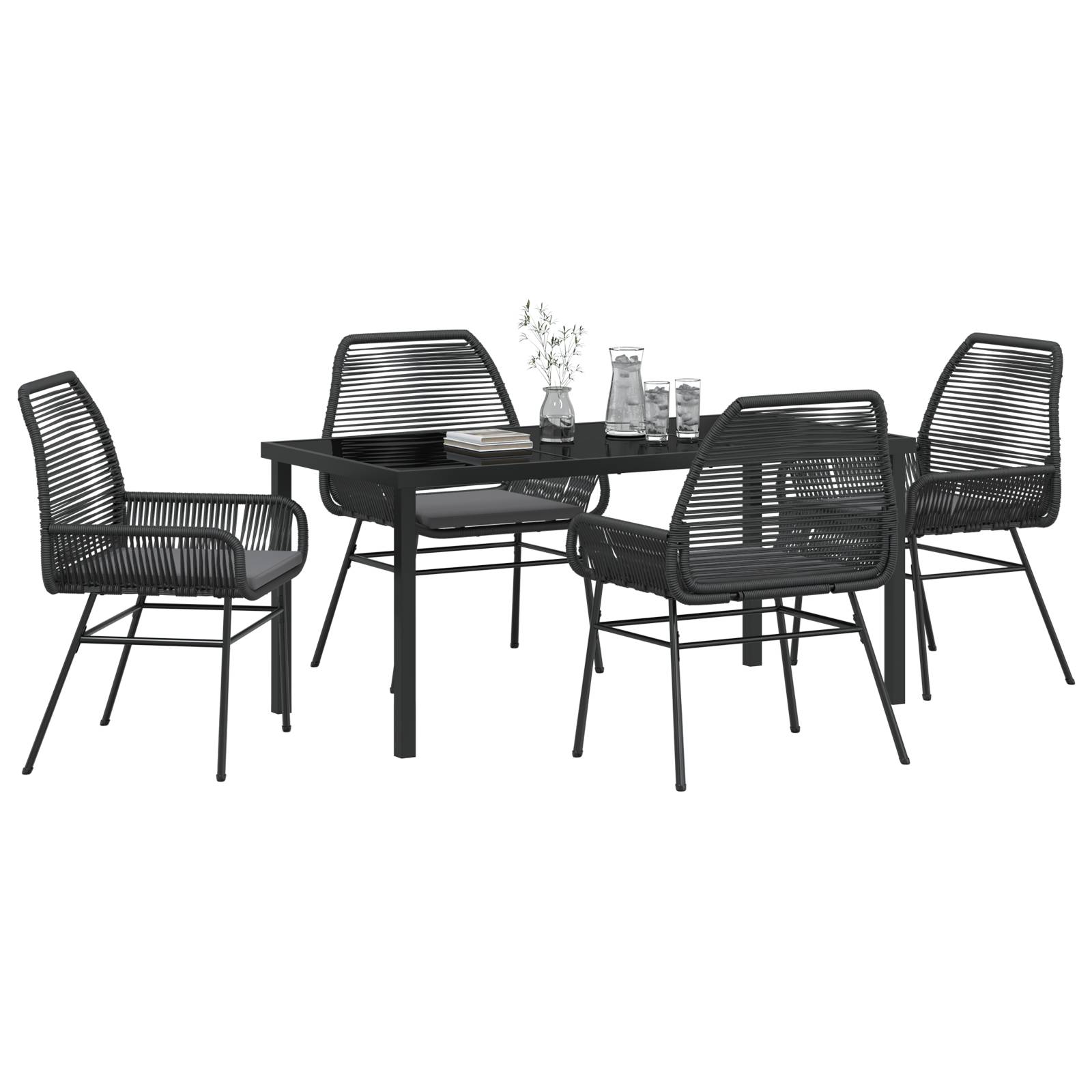 vidaXL 5-teiliges Garten-Essgruppen-Set mit Kissen Schwarz Poly-Rattan