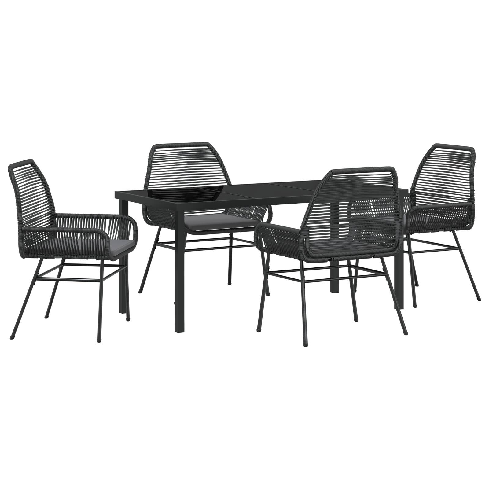 vidaXL 5-teiliges Garten-Essgruppen-Set mit Kissen Schwarz Poly-Rattan