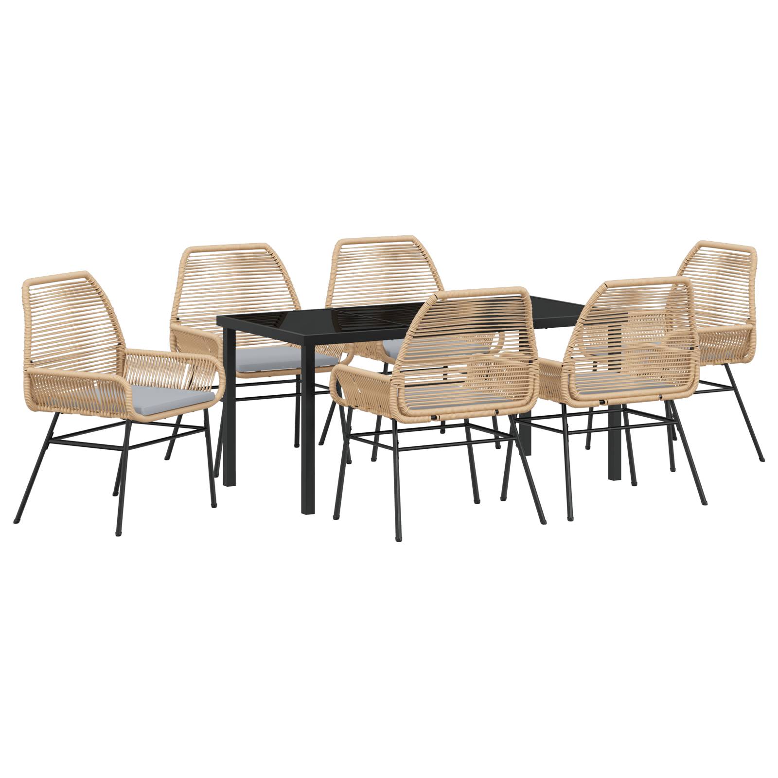 vidaXL 7-teiliges Garten-Essset mit Kissen in Braun aus Poly-Rattan