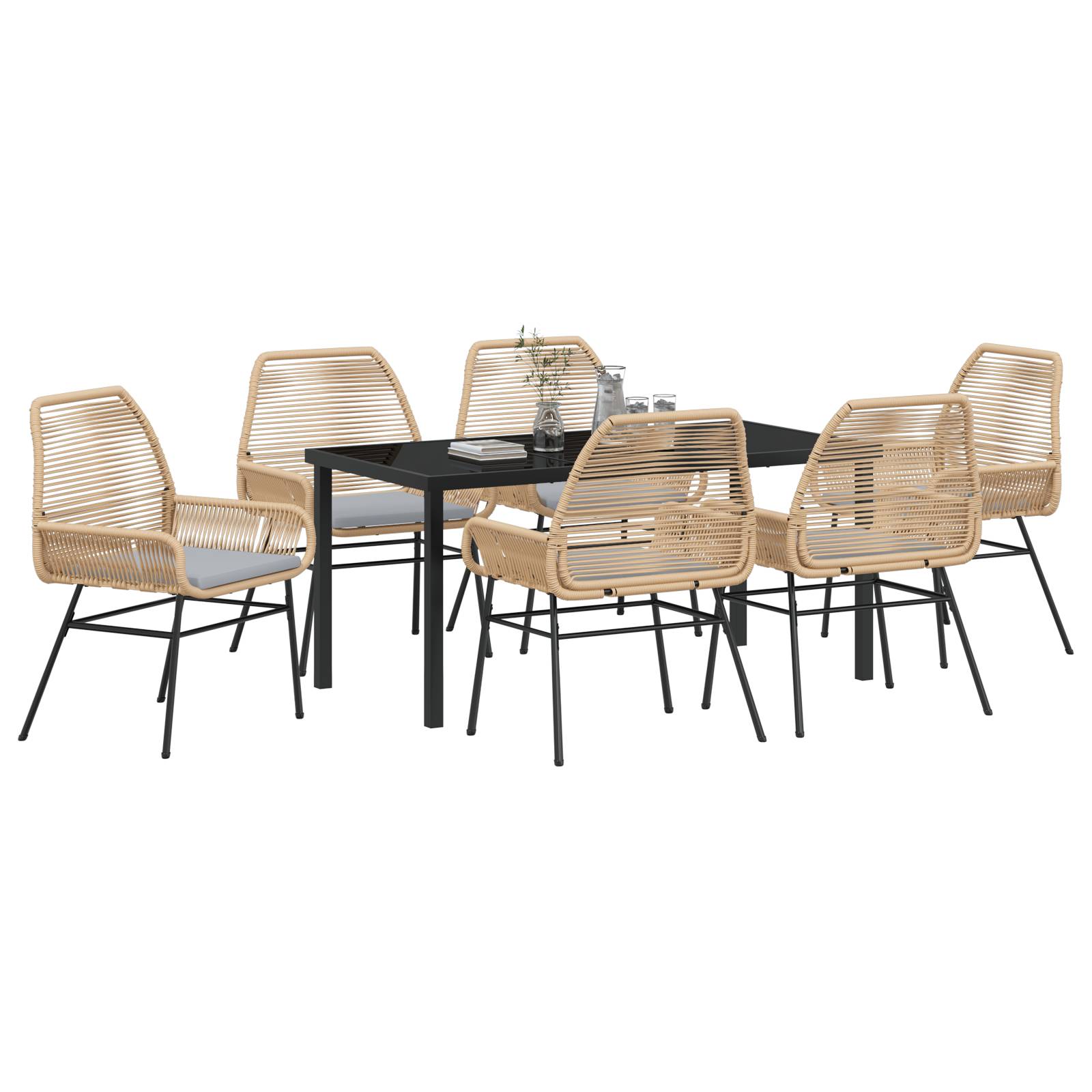 vidaXL 7-teiliges Garten-Essset mit Kissen in Braun aus Poly-Rattan