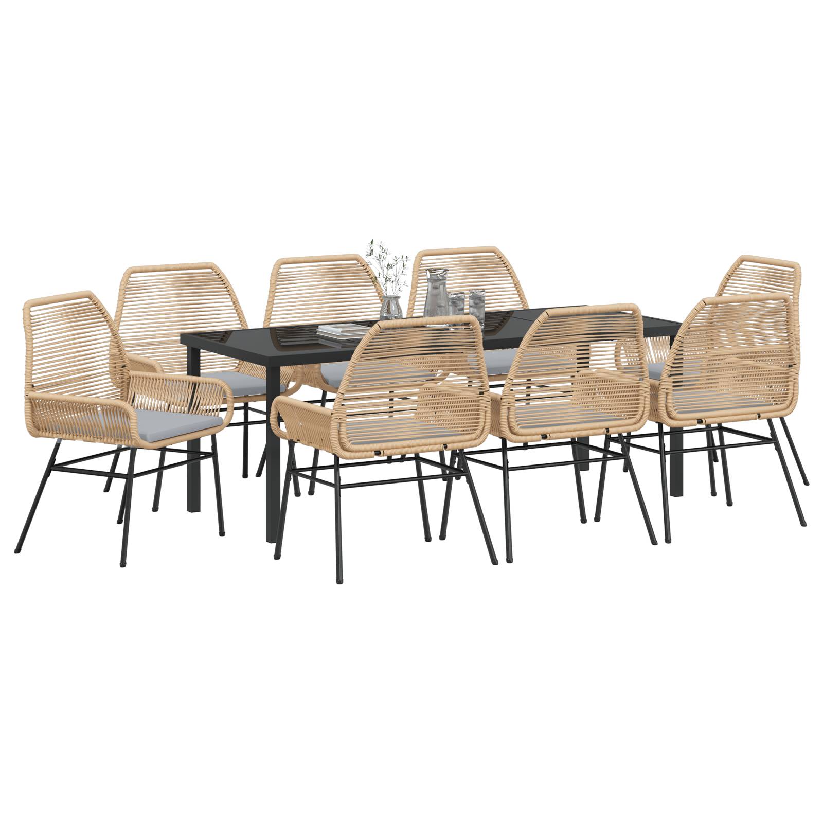 vidaXL 9-teiliges Garten-Essset mit Kissen Braun Poly Rattan
