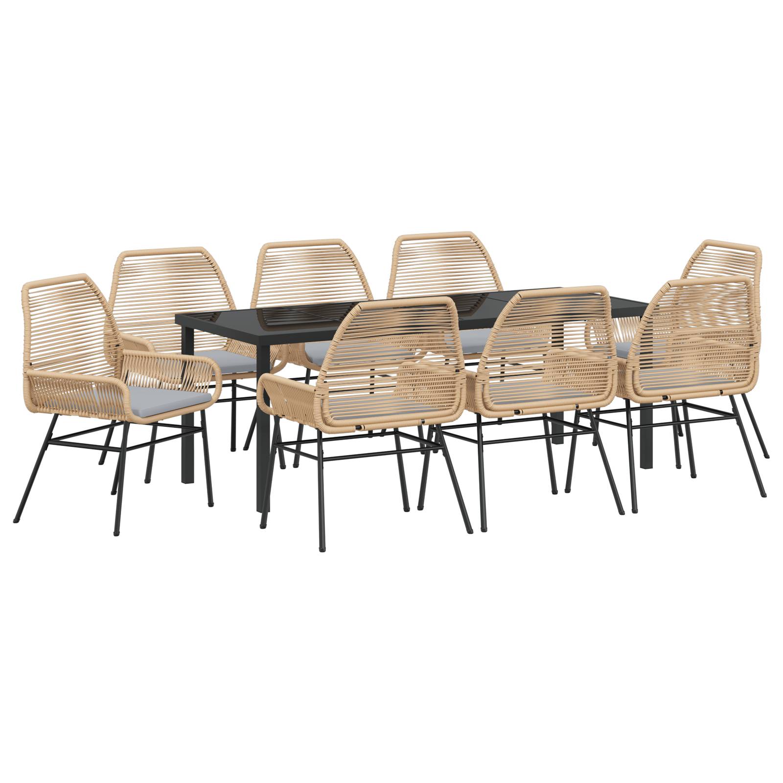 vidaXL 9-teiliges Garten-Essset mit Kissen Braun Poly Rattan