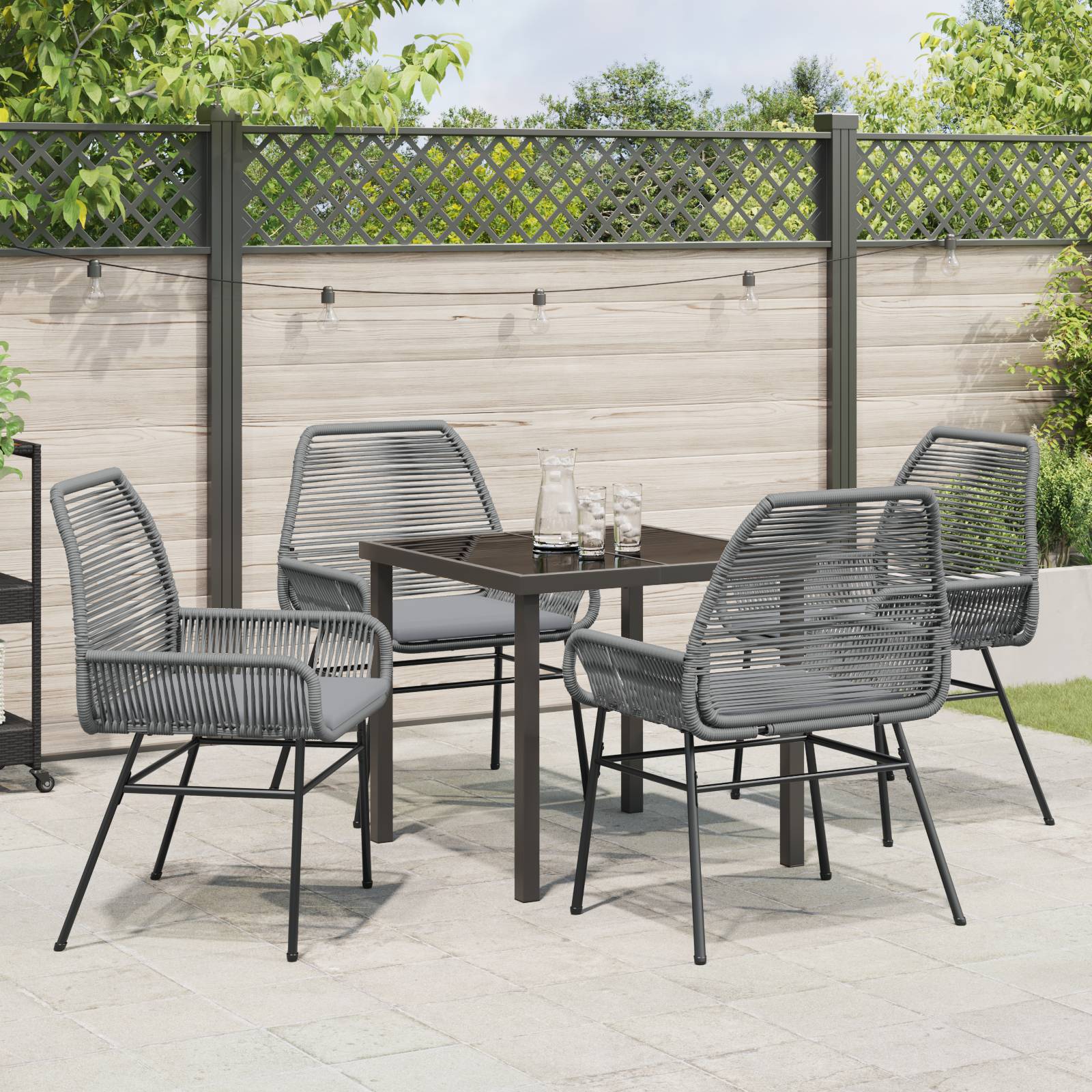 vidaXL 5-teiliges Gartendining-Set mit Kissen Grau Poly-Rattan