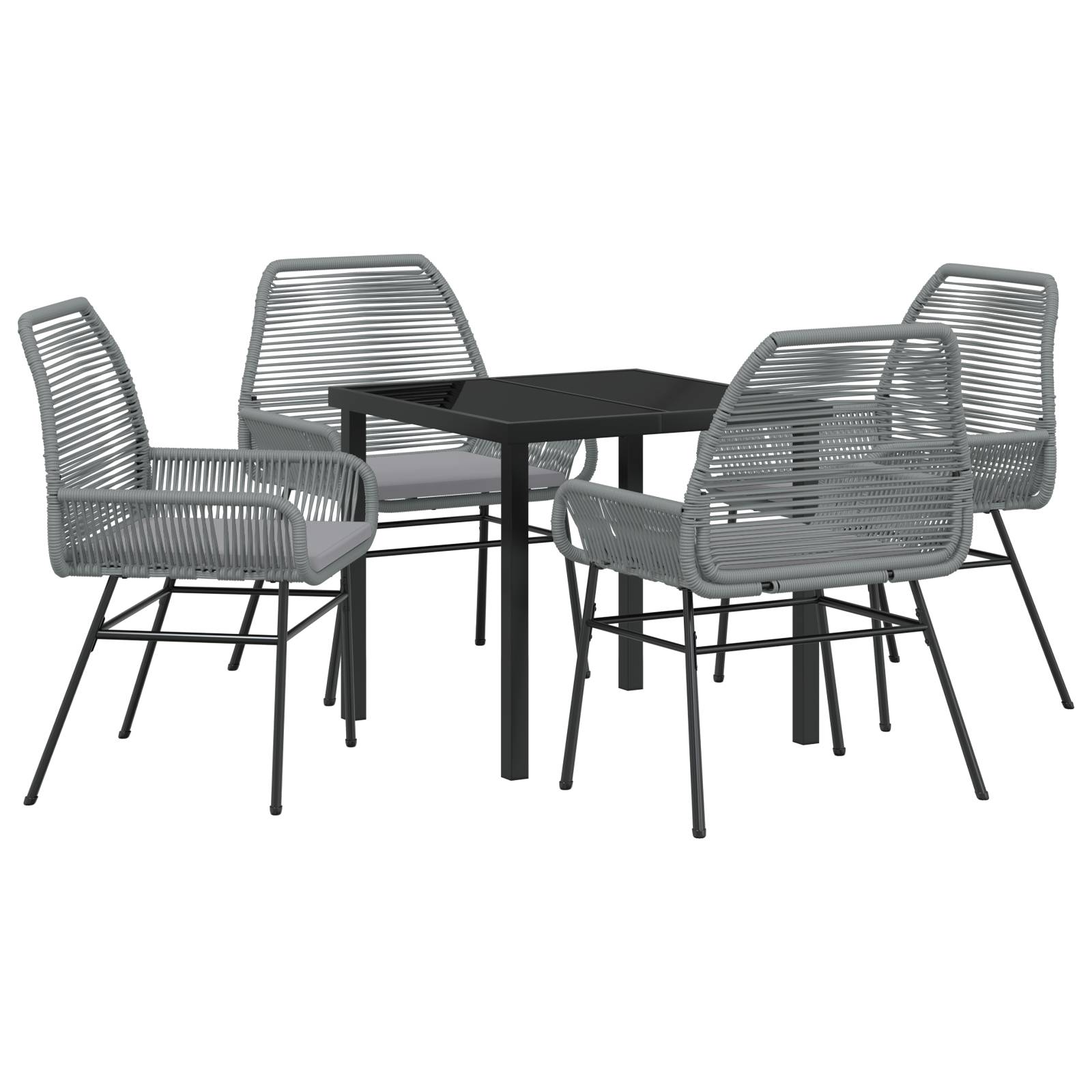 vidaXL 5-teiliges Gartendining-Set mit Kissen Grau Poly-Rattan
