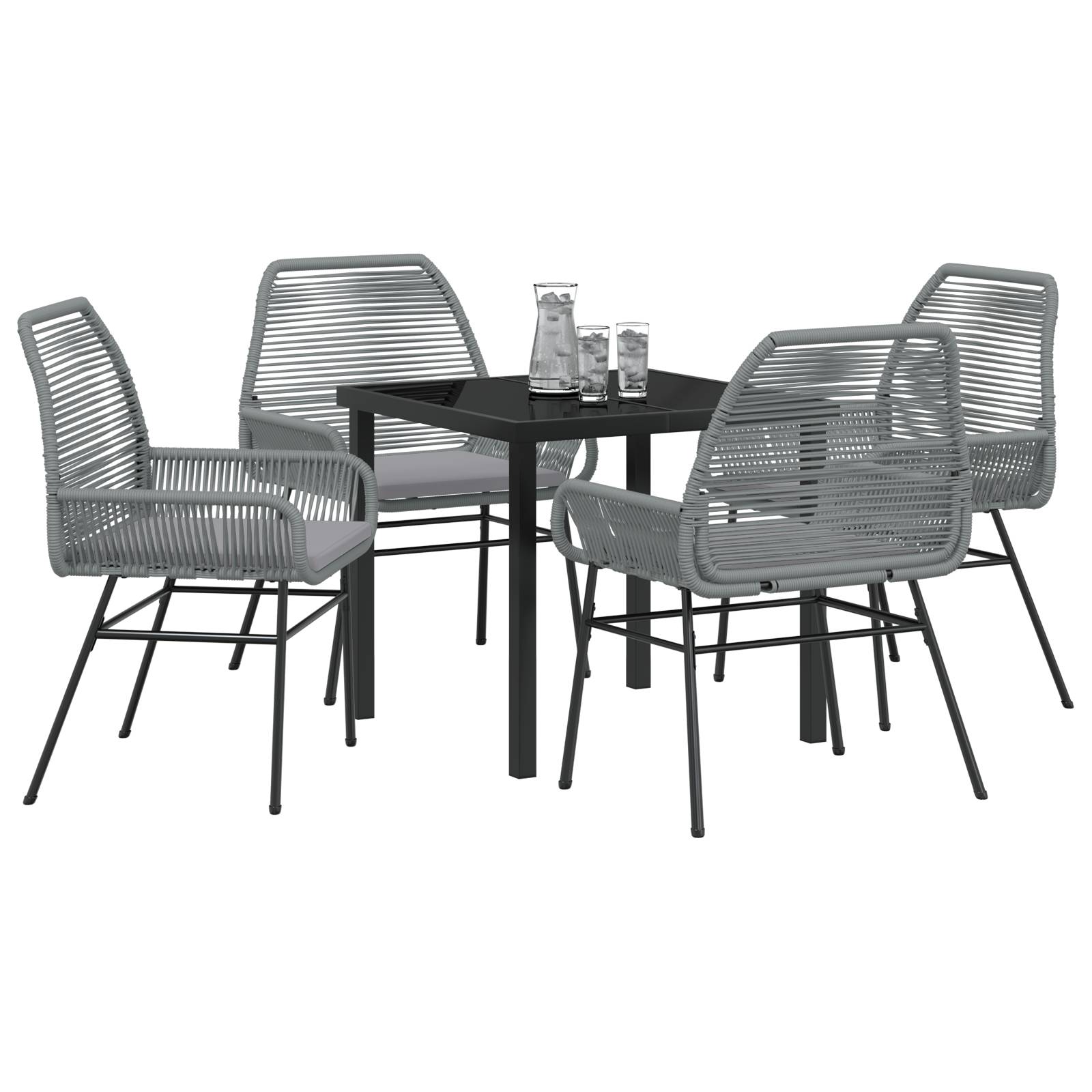 vidaXL 5-teiliges Gartendining-Set mit Kissen Grau Poly-Rattan