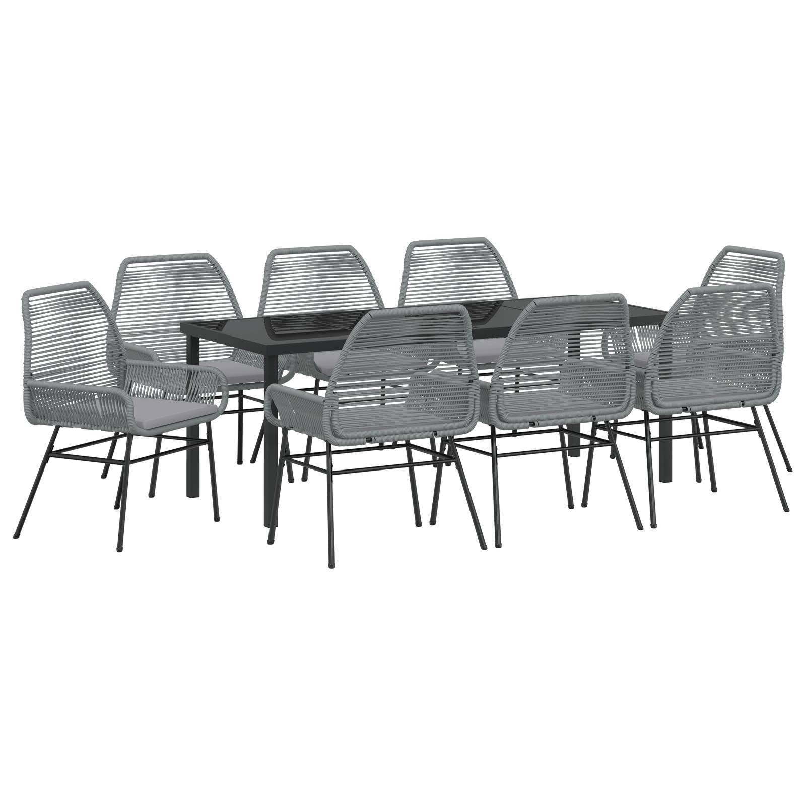 vidaXL 9-teiliges Garten-Essset mit Kissen grau Poly-Rattan