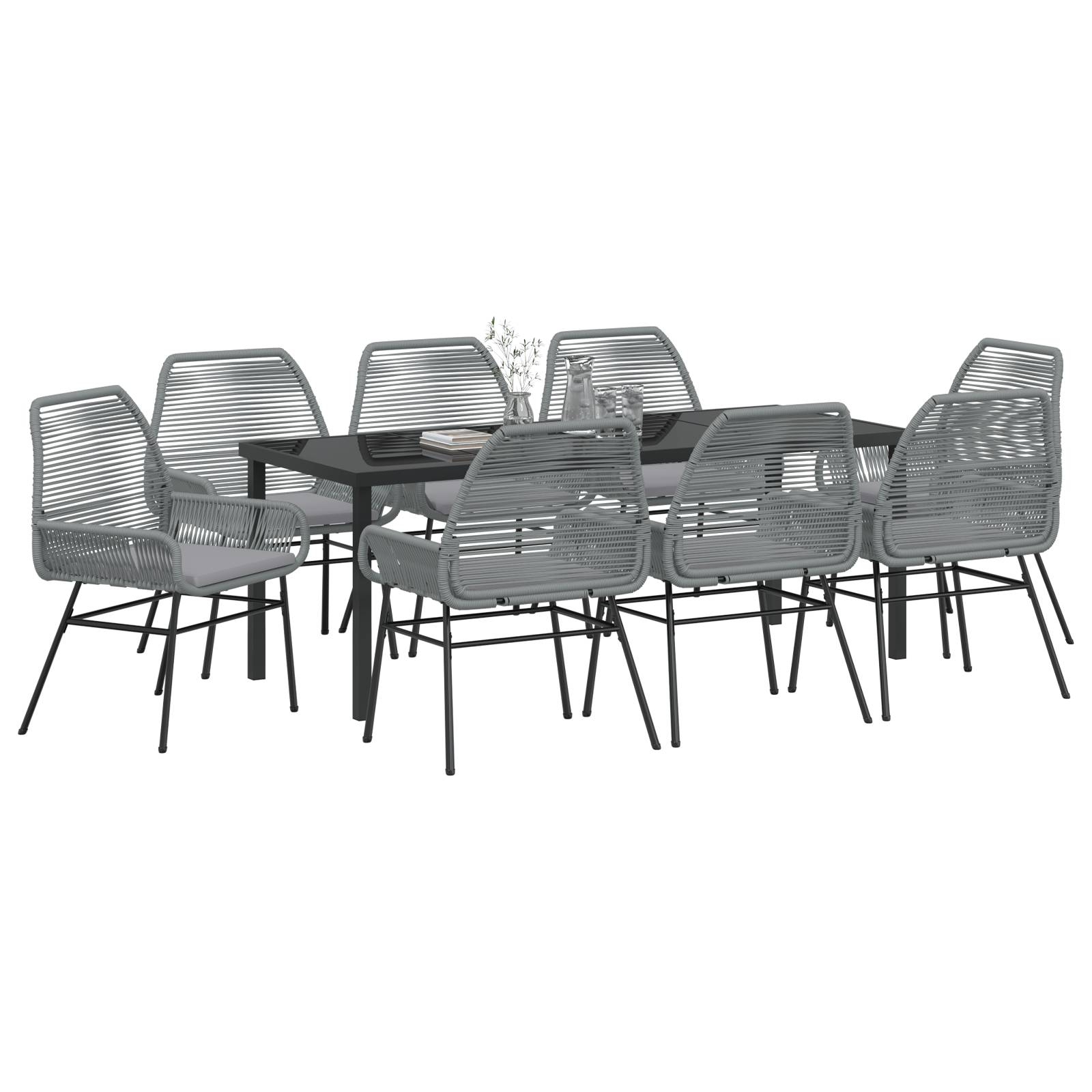 vidaXL 9-teiliges Garten-Essset mit Kissen grau Poly-Rattan