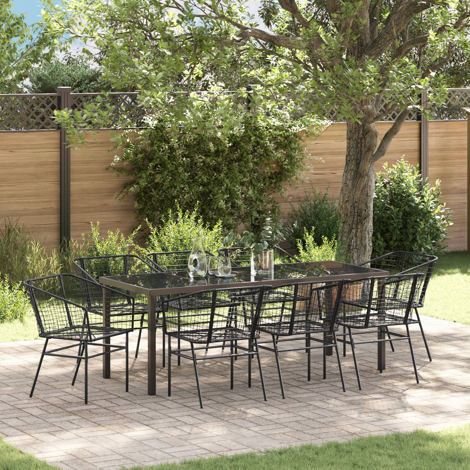 vidaXL 9-teiliges Garten-Essset Schwarzes Poly-Rattan